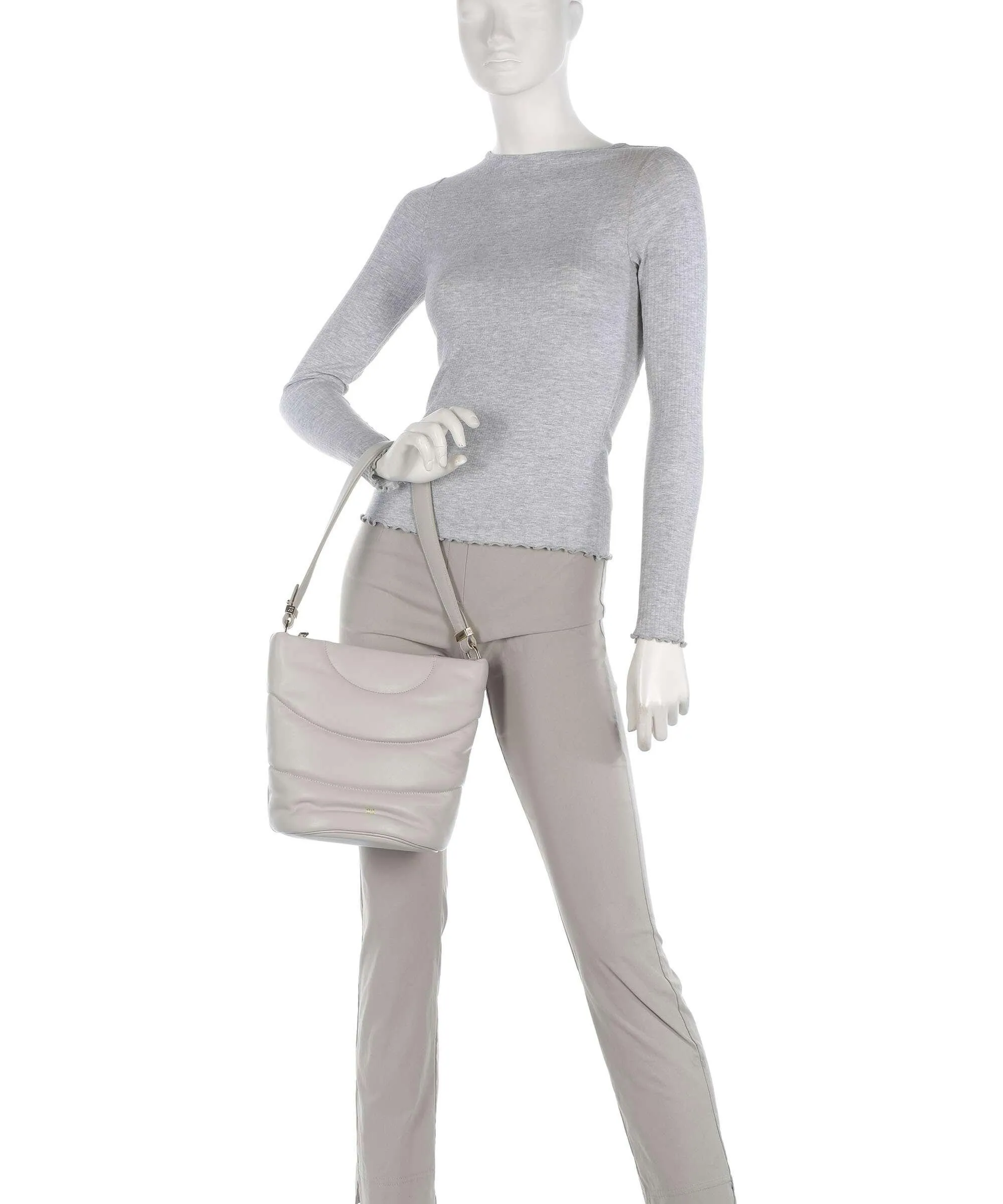  DuDu Bags Barbara M. Borsa a secchiello pelle a grana fine grigio chiaro  