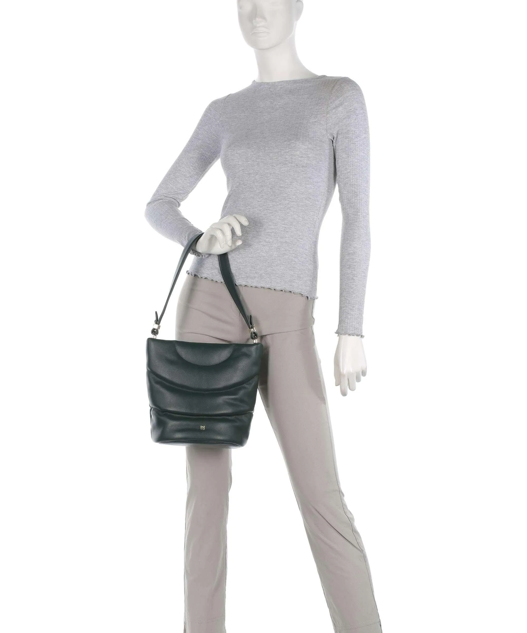  DuDu Bags Barbara M. Borsa a secchiello pelle a grana fine verde scuro  