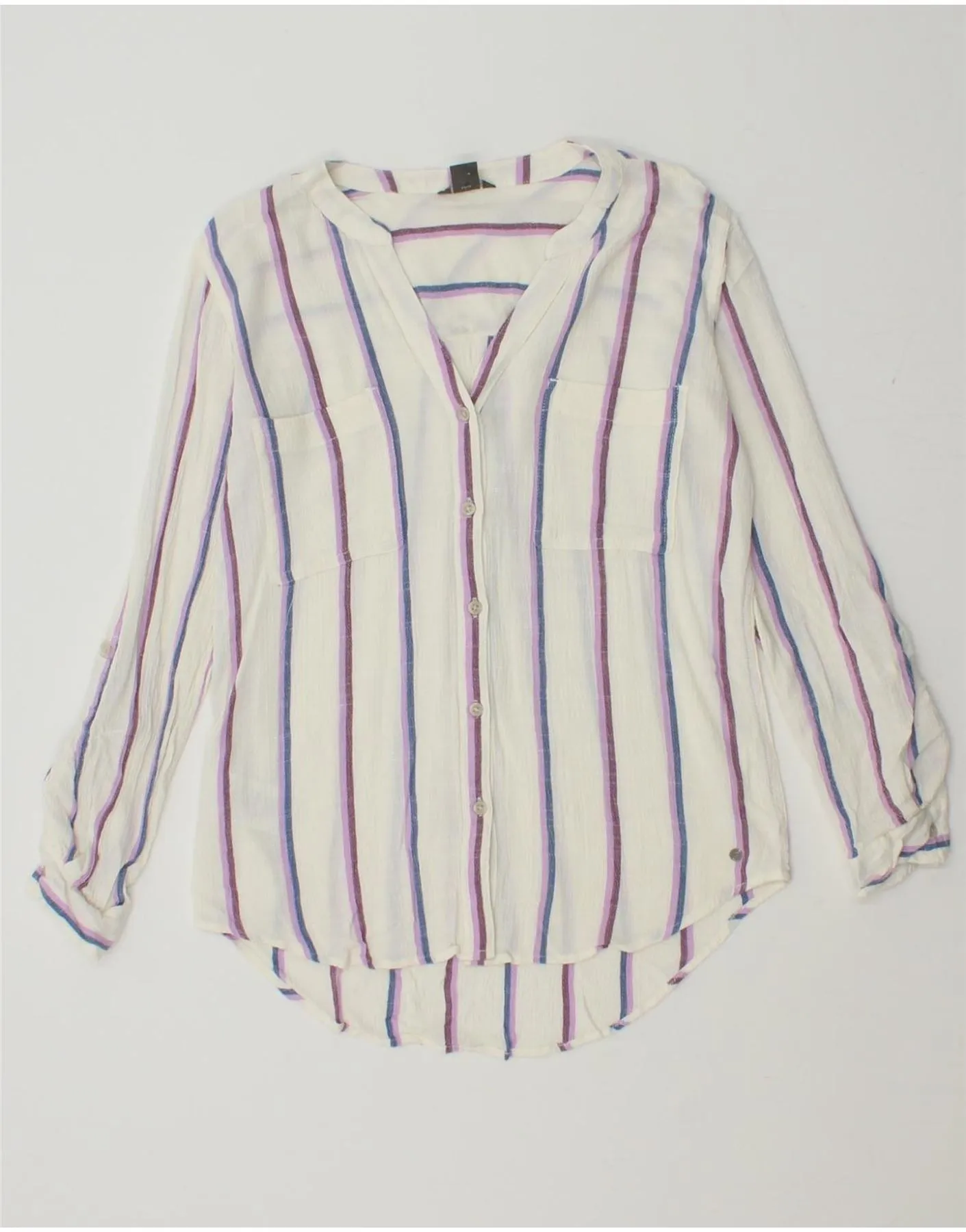 EDDIE BAUER Womens Shirt Blouse UK 6 XS White Striped Viscose