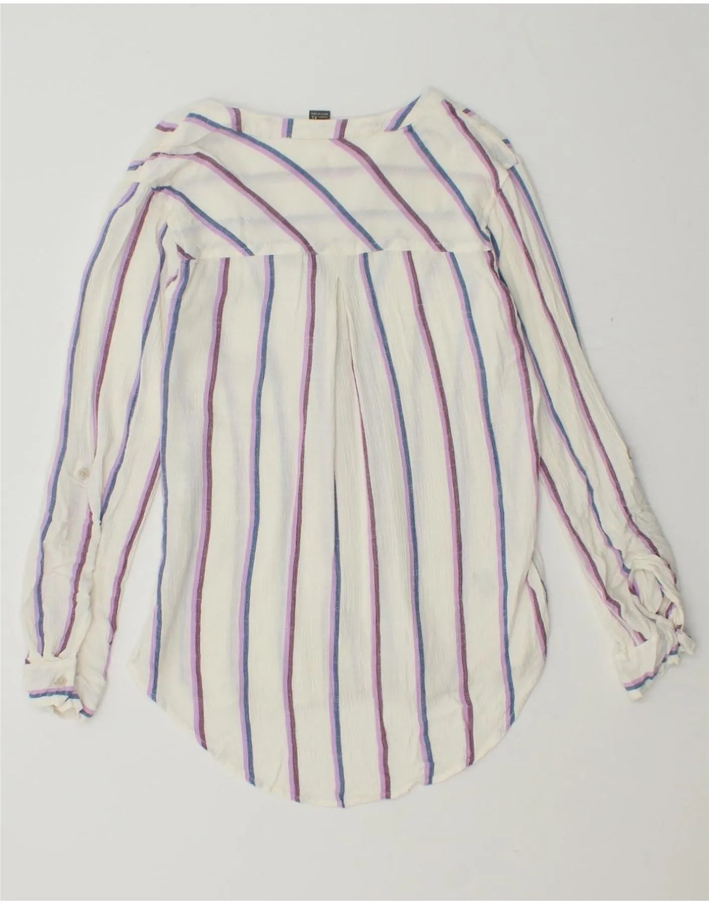 EDDIE BAUER Womens Shirt Blouse UK 6 XS White Striped Viscose