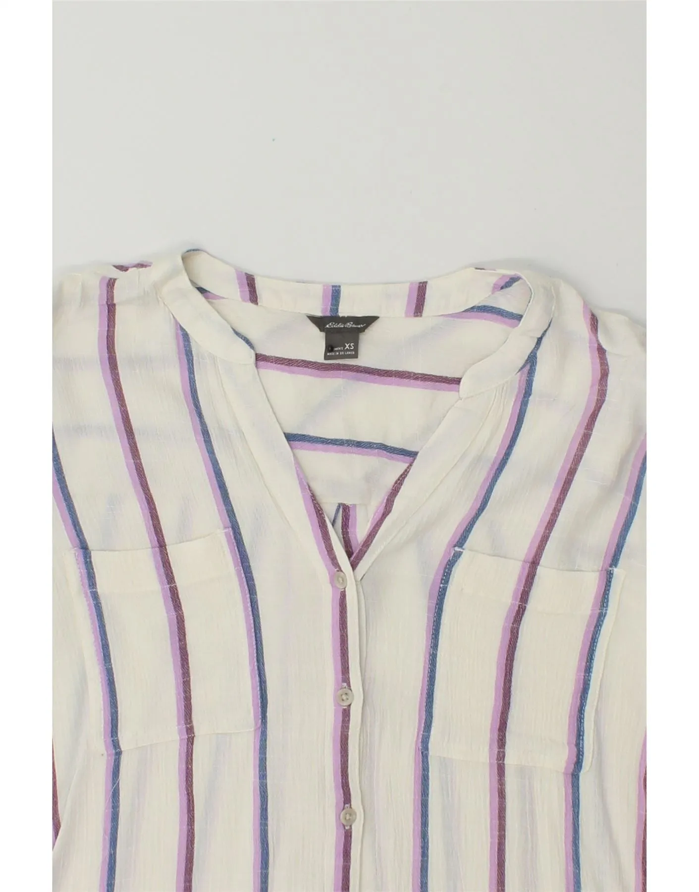 EDDIE BAUER Womens Shirt Blouse UK 6 XS White Striped Viscose