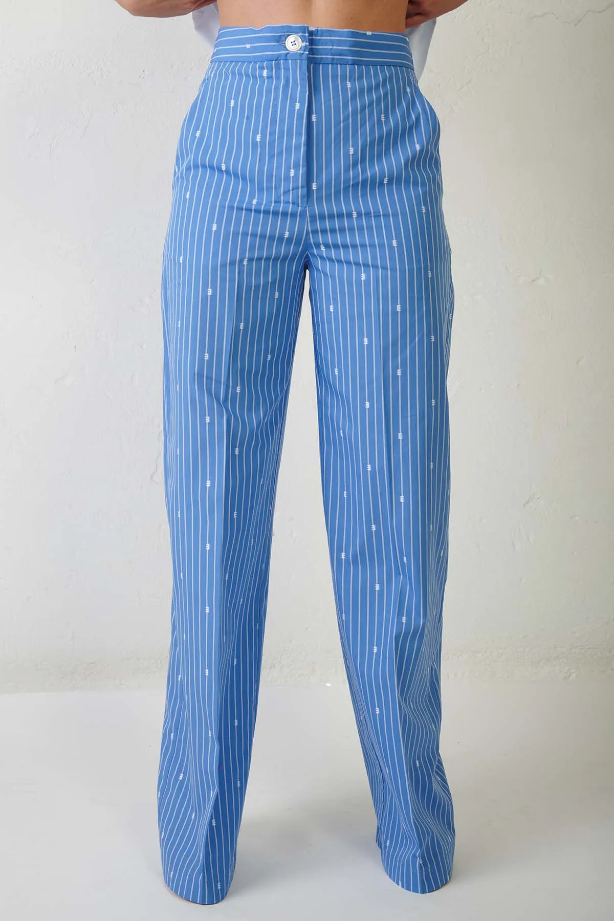 ERIKA CAVALLINI Pantalone a palazzo in cotone a righe