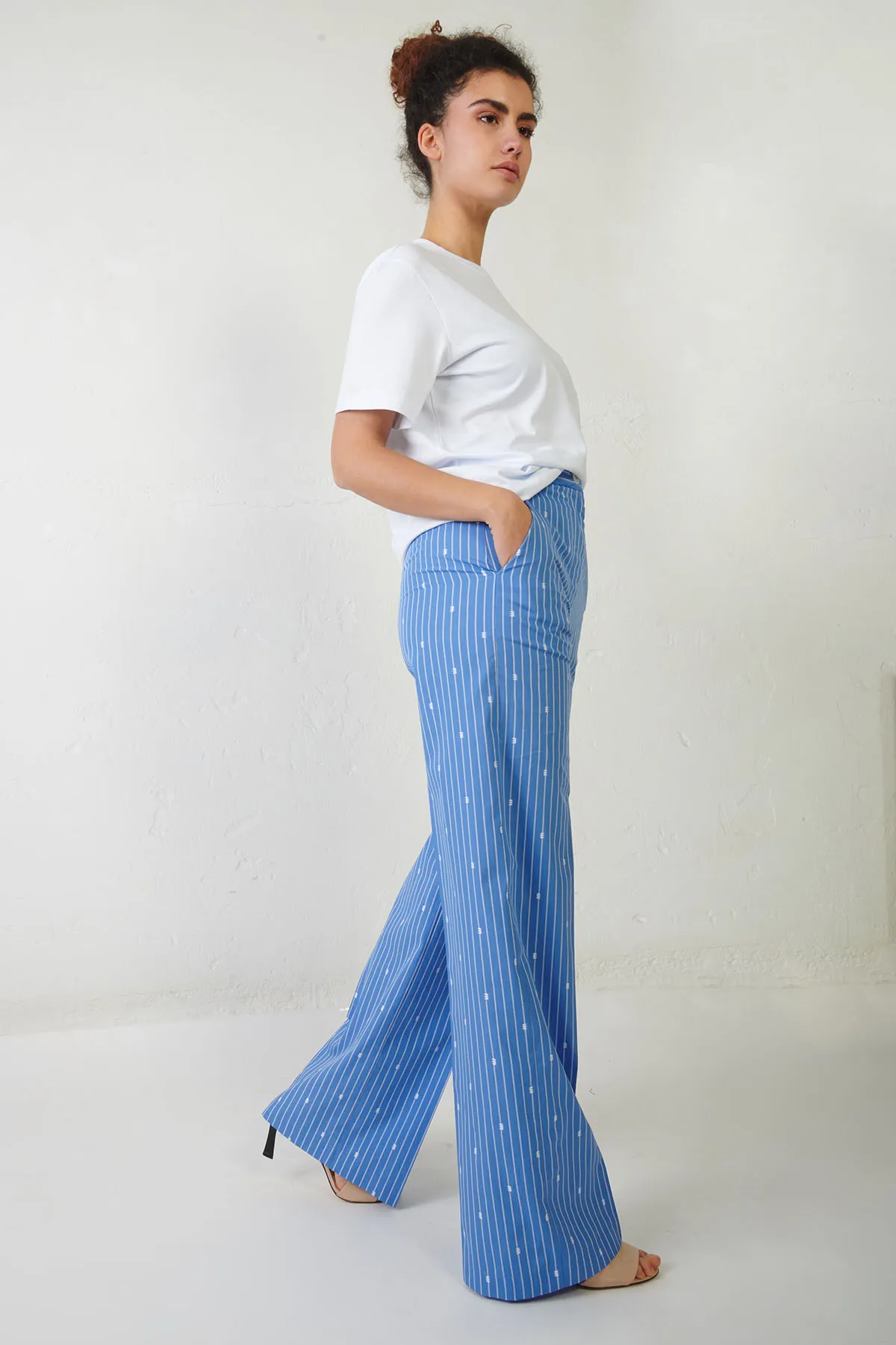 ERIKA CAVALLINI Pantalone a palazzo in cotone a righe