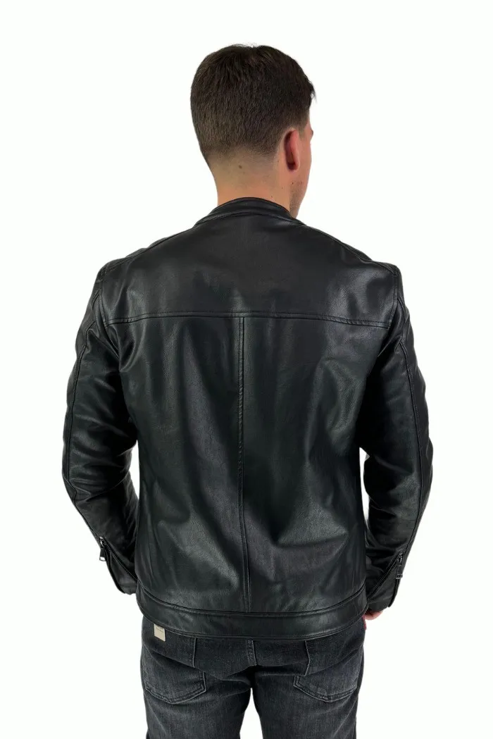 Fifty Four biker in ecopelle con colletto coreano kaabaf281