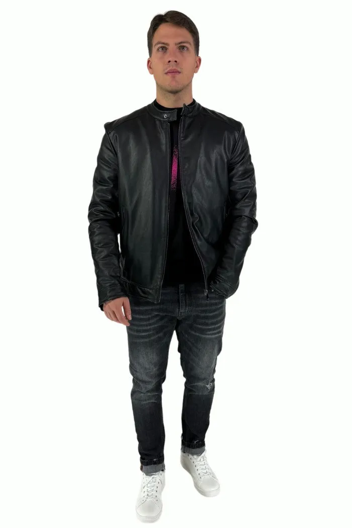 Fifty Four biker in ecopelle con colletto coreano kaabaf281