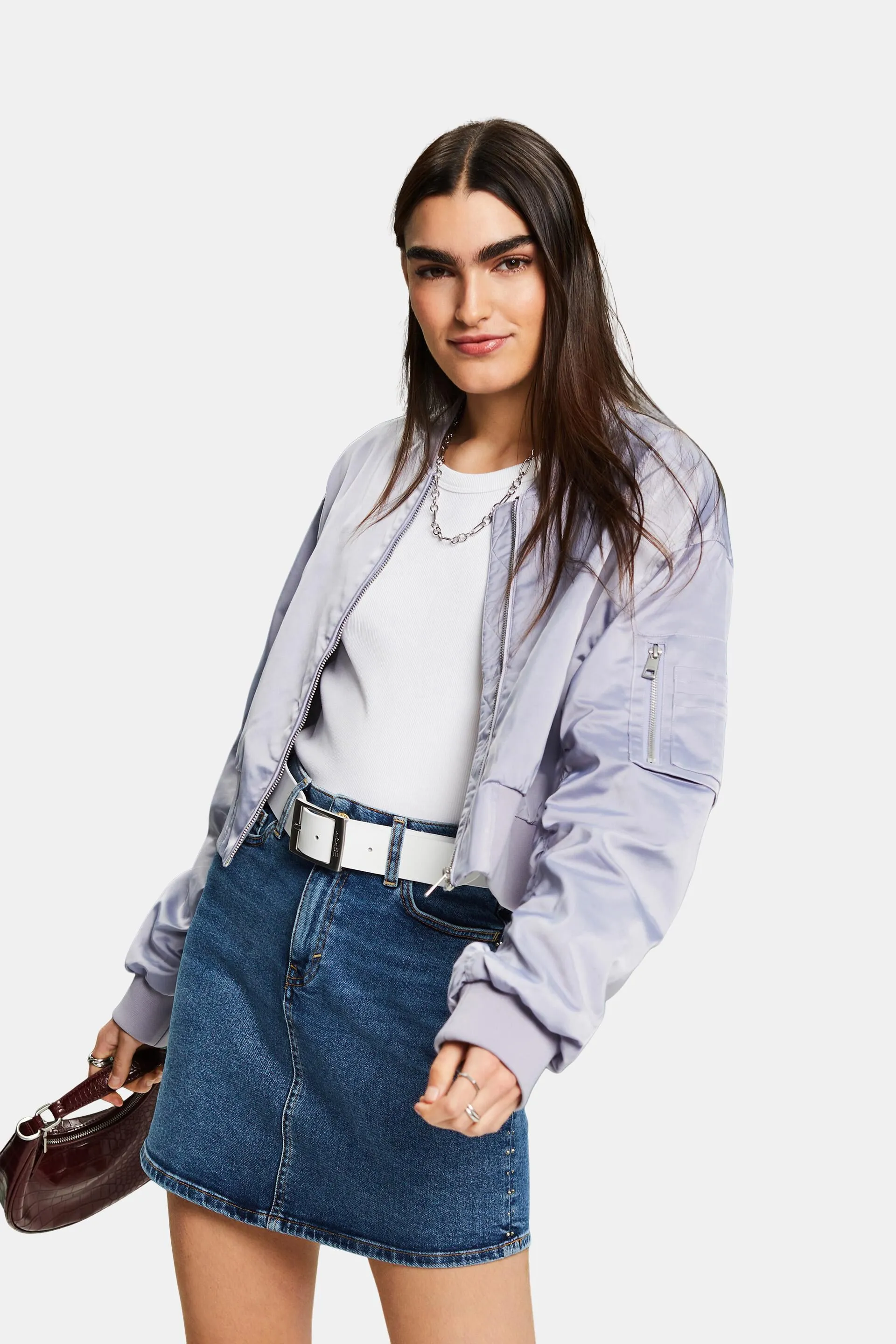 Giacca bomber cropped in raso
