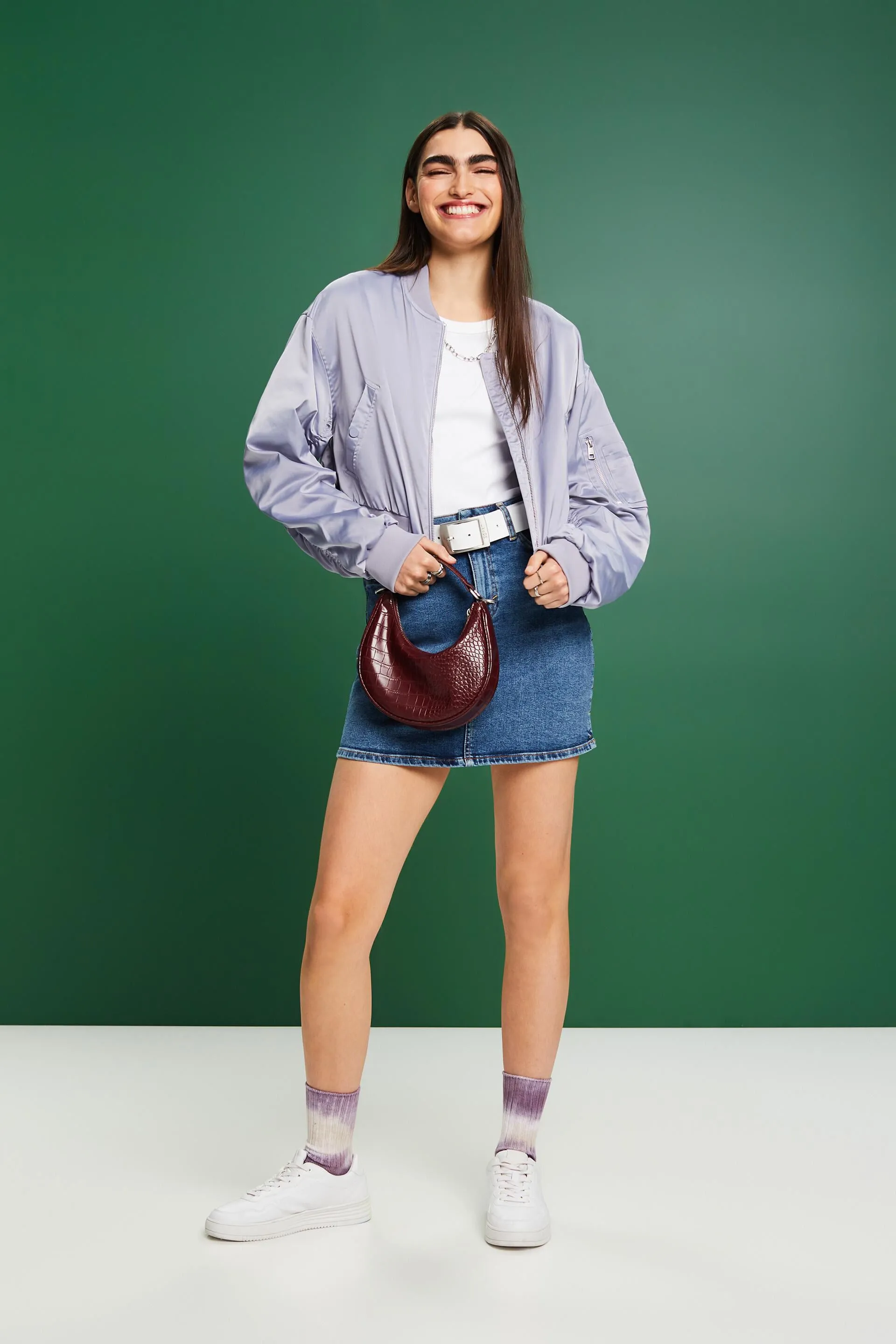 Giacca bomber cropped in raso