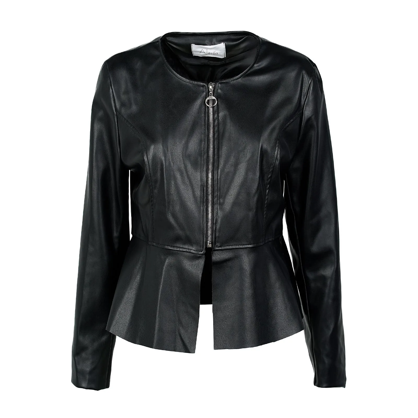 Giacca corta nera in ecopelle con zip