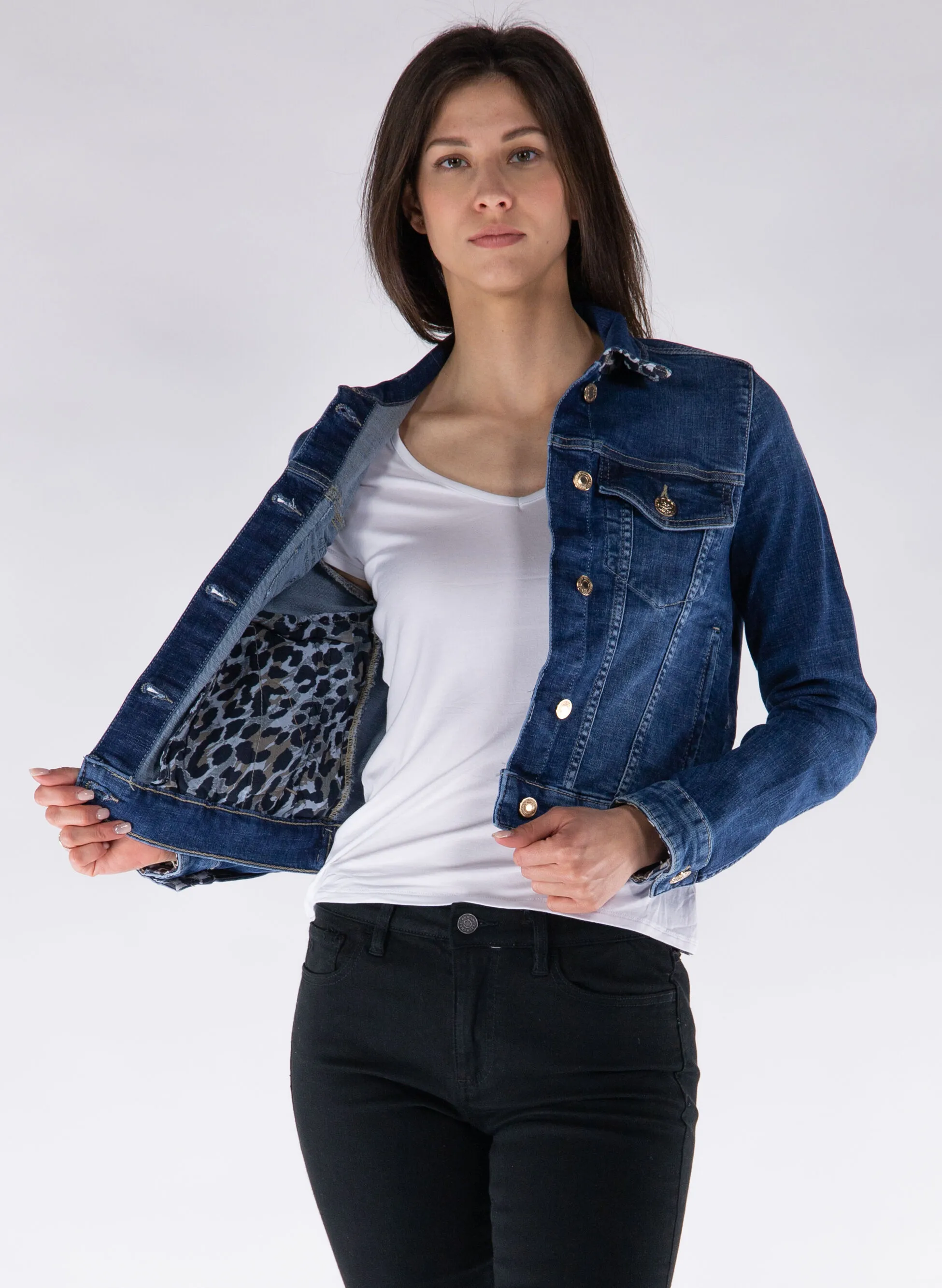 giacca in jeans inserto animalier