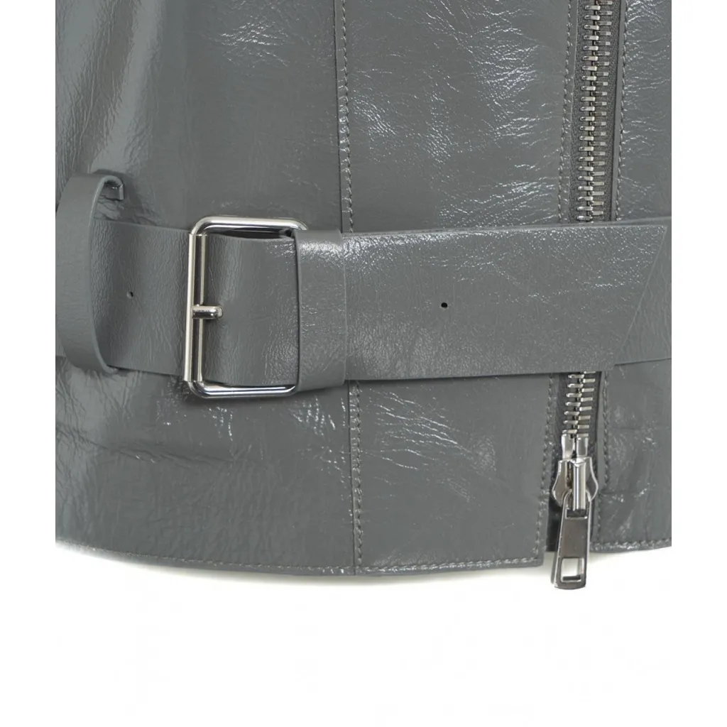 Giacca in pelle con cintura grigio
