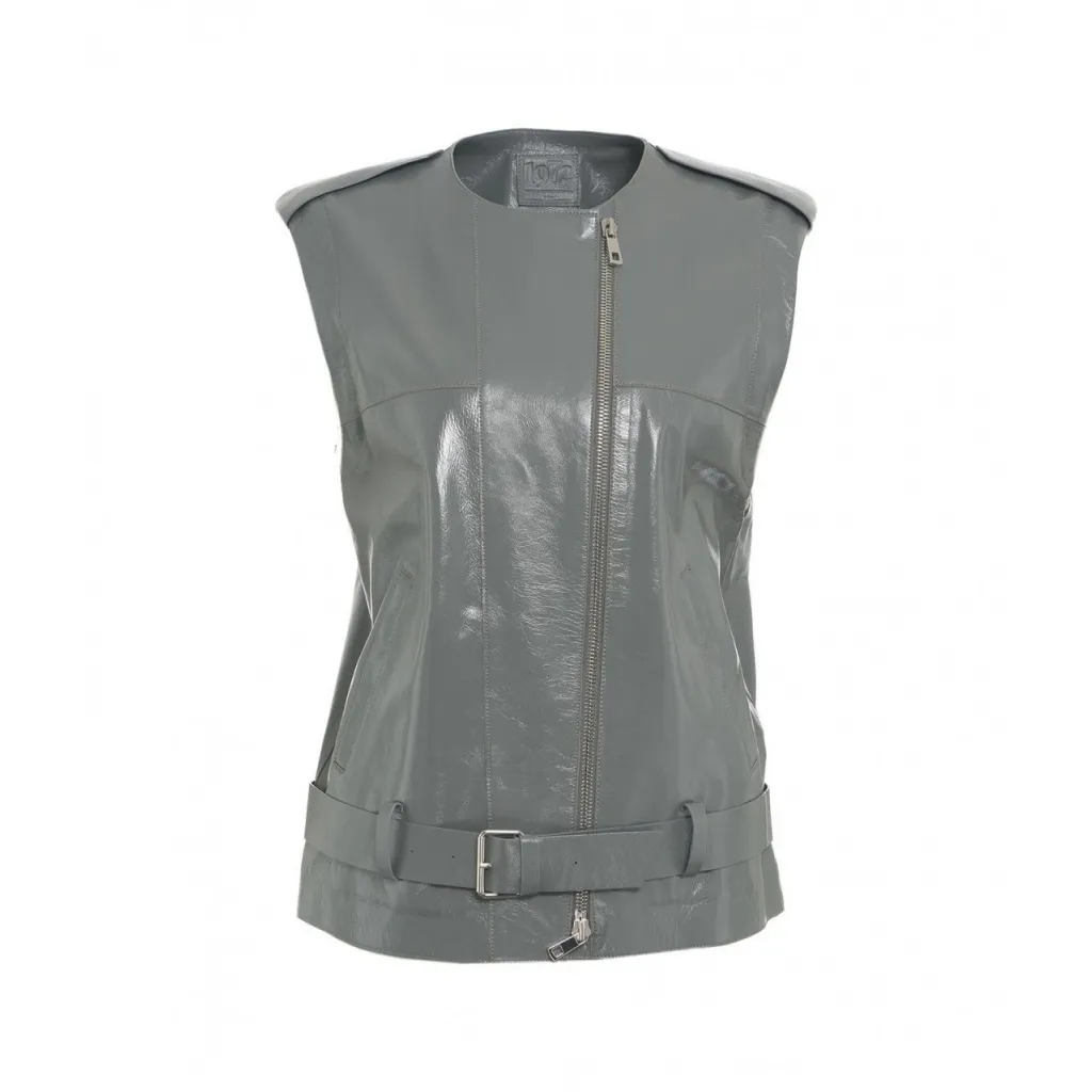 Giacca in pelle con cintura grigio