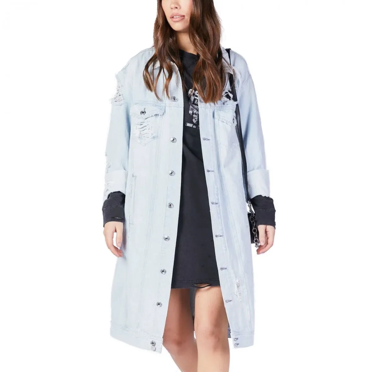 Giacca Lunga In Denim Rose Label