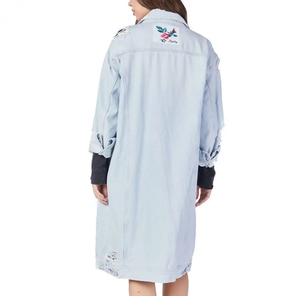 Giacca Lunga In Denim Rose Label
