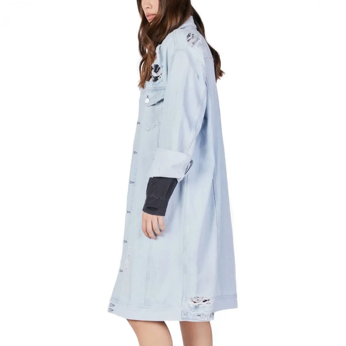 Giacca Lunga In Denim Rose Label