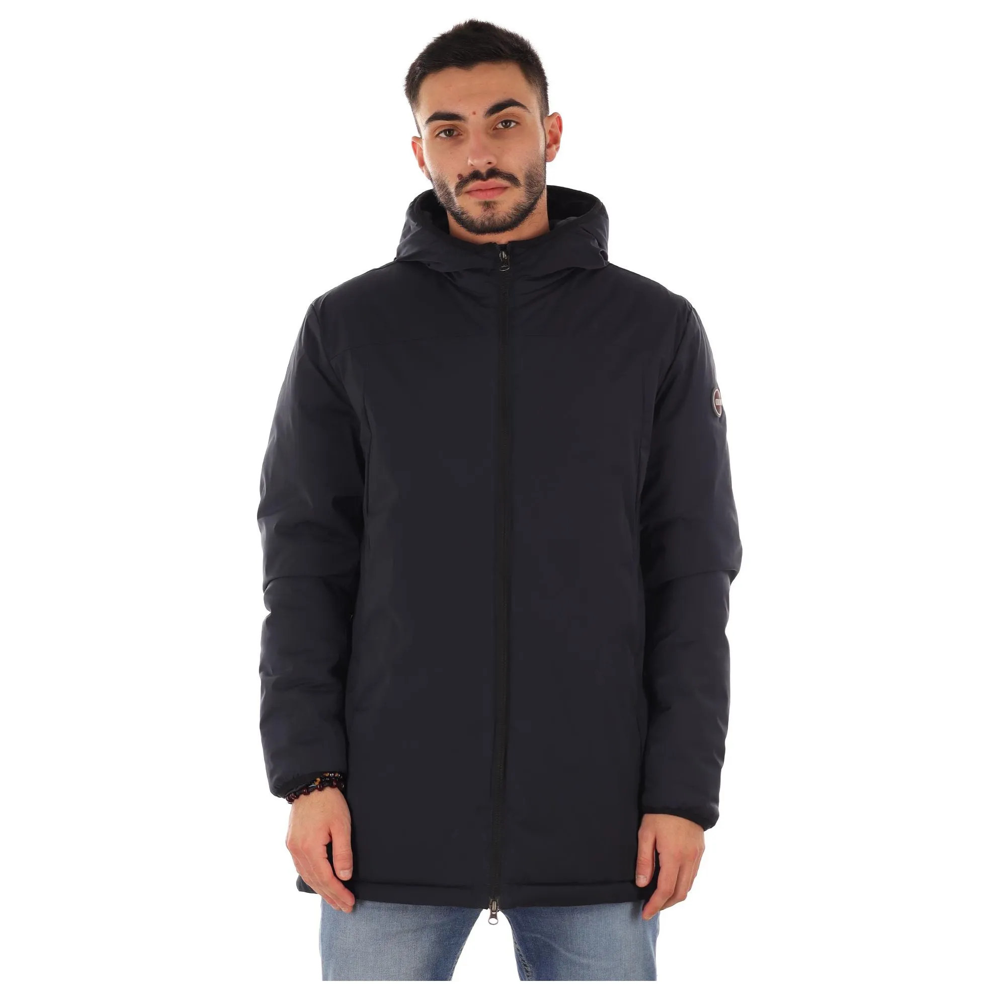 Giacca lunga in ovatta in tessuto stretch