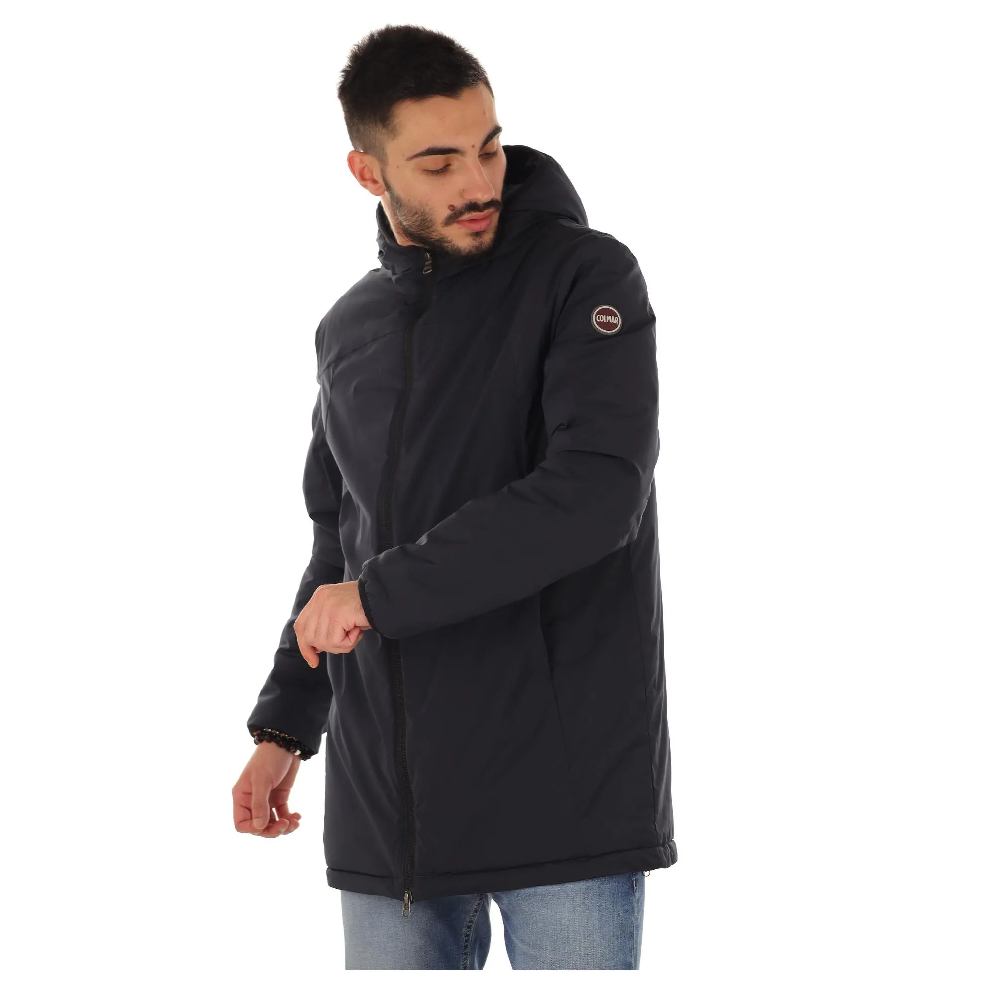 Giacca lunga in ovatta in tessuto stretch