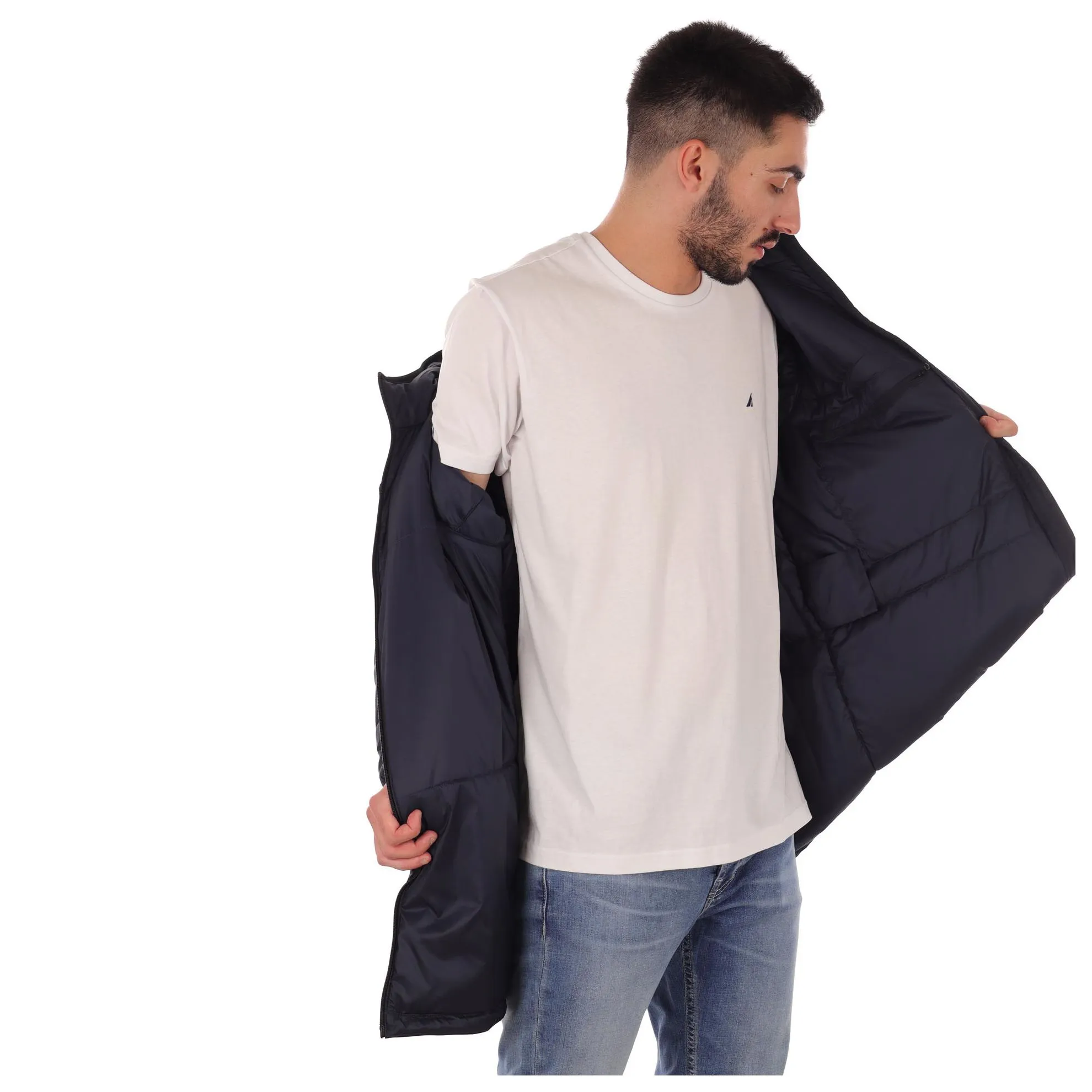 Giacca lunga in ovatta in tessuto stretch