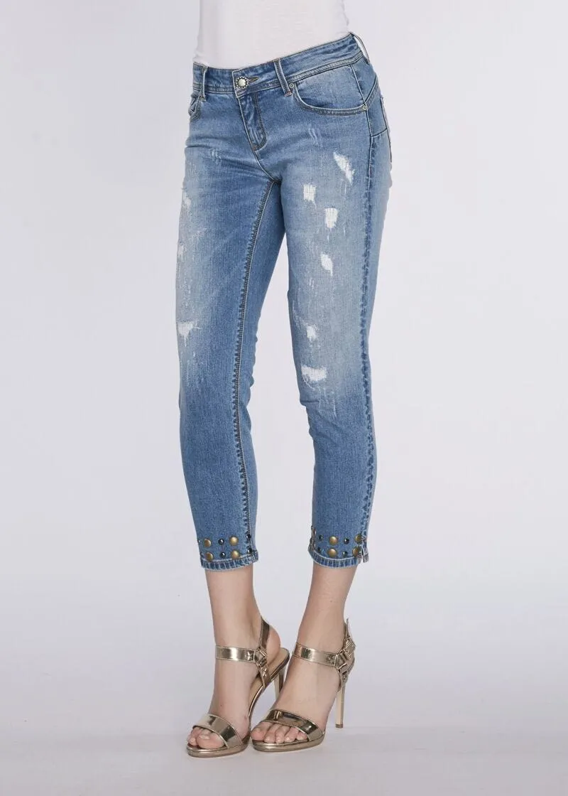 Jeans capri con borchie