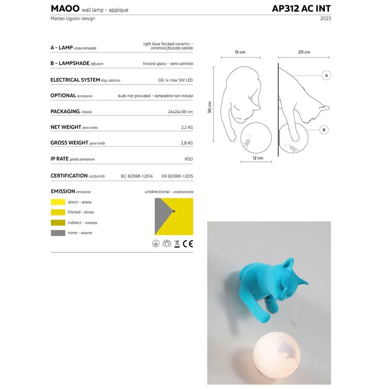 KARMAN MAOO applique, ceramica vellutato celeste
