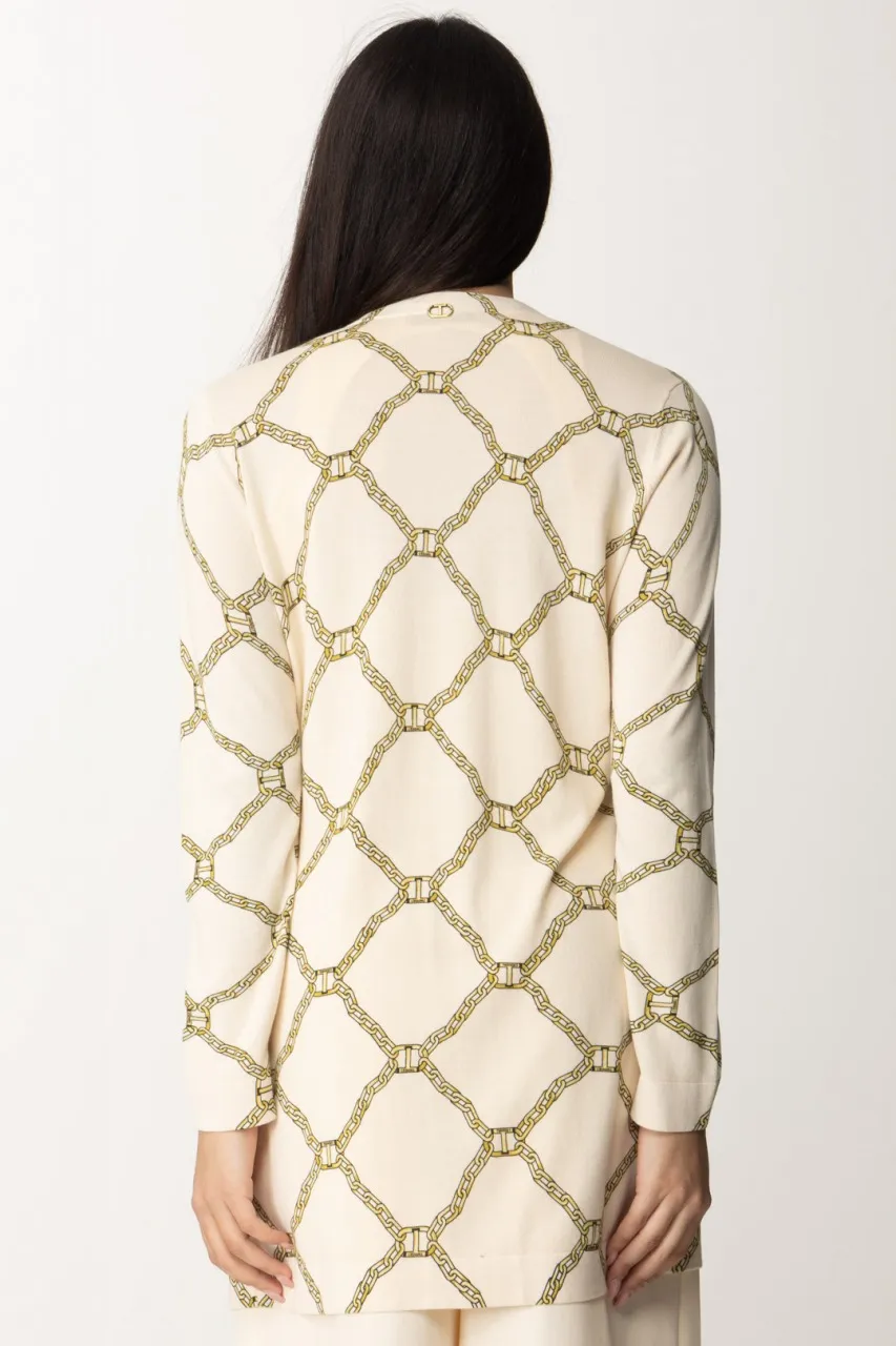 Maxi cardigan con stampa ST OVAL T CHAINS NEVE