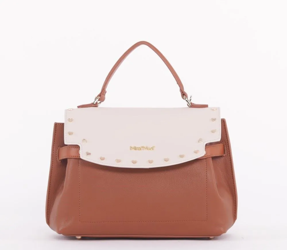 Mimi Mua  art: M8-Y200600  -BORSA A MANO BICOLORE CON BORCHIE A CUORE