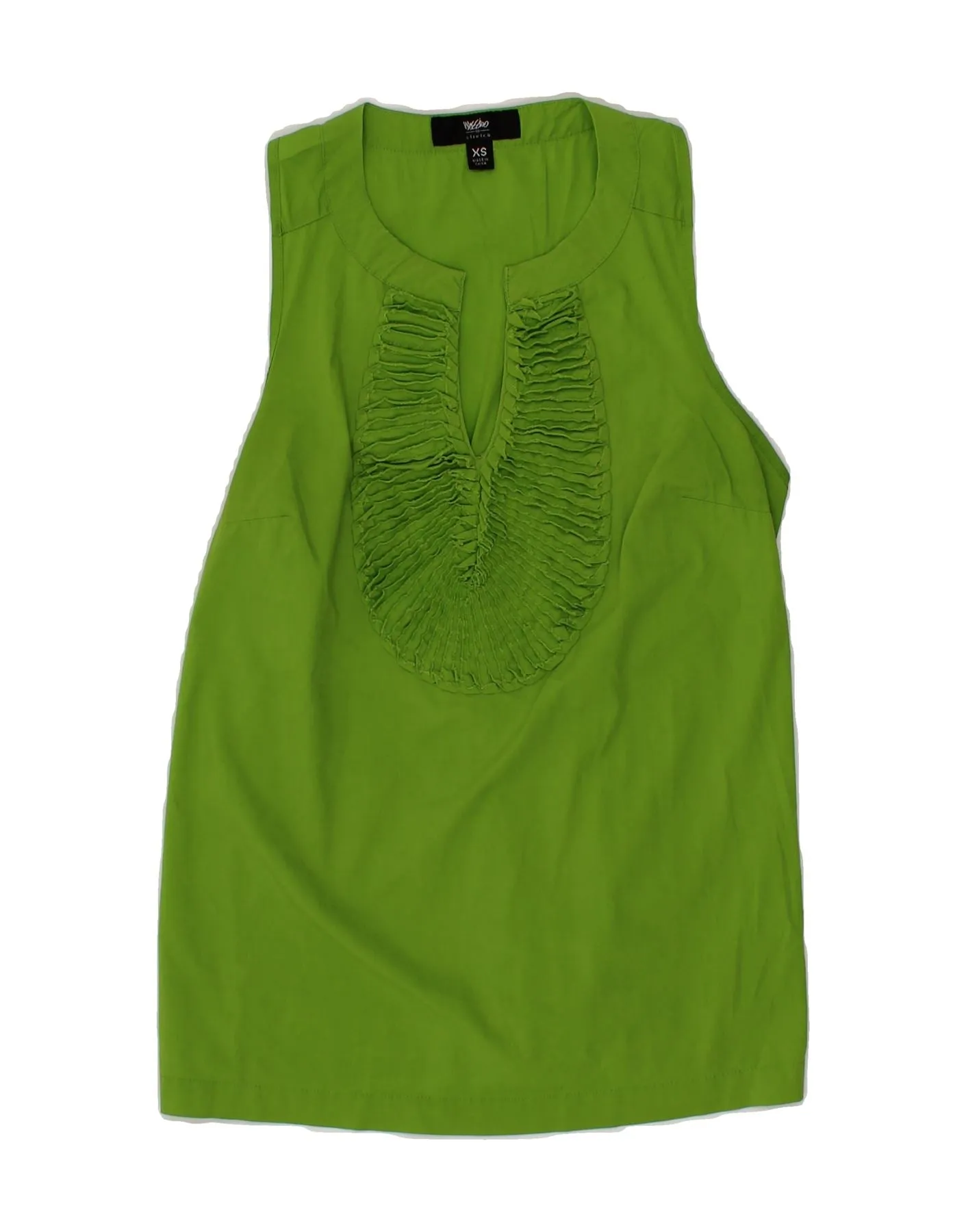 MOSSIMO Womens Ruffle Front Blouse Top UK 6 XS Green Cotton