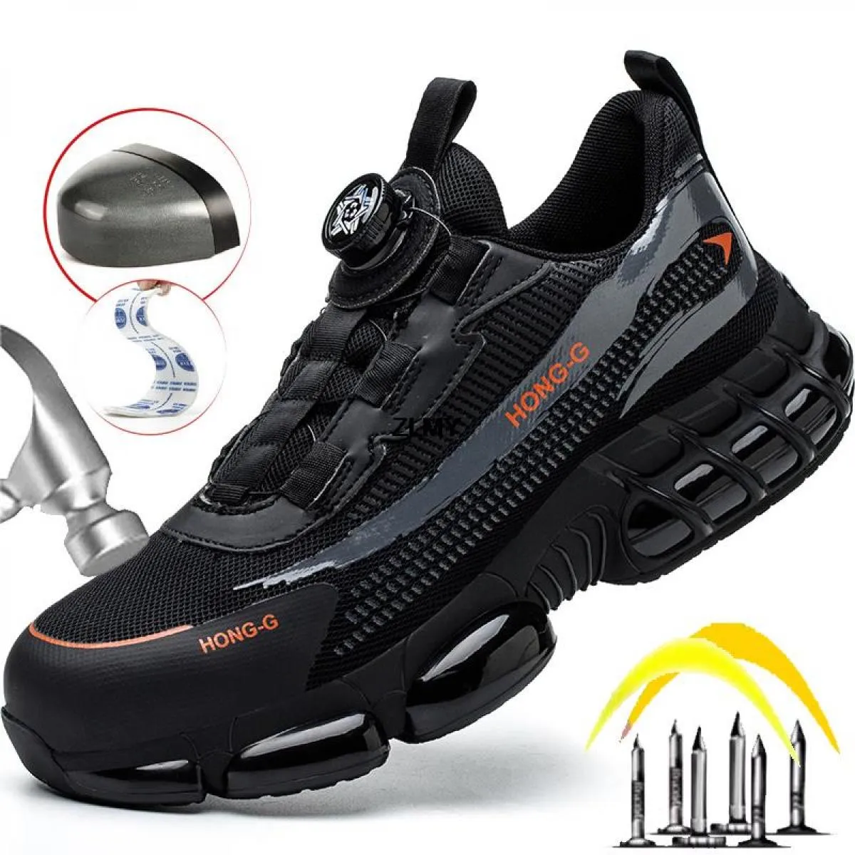 New Air Cushion Scarpe antinfortunistiche da uomo Sneaker con punta in acciaio Pulsante ruotato Stab Proof Anti Smash Stivali da