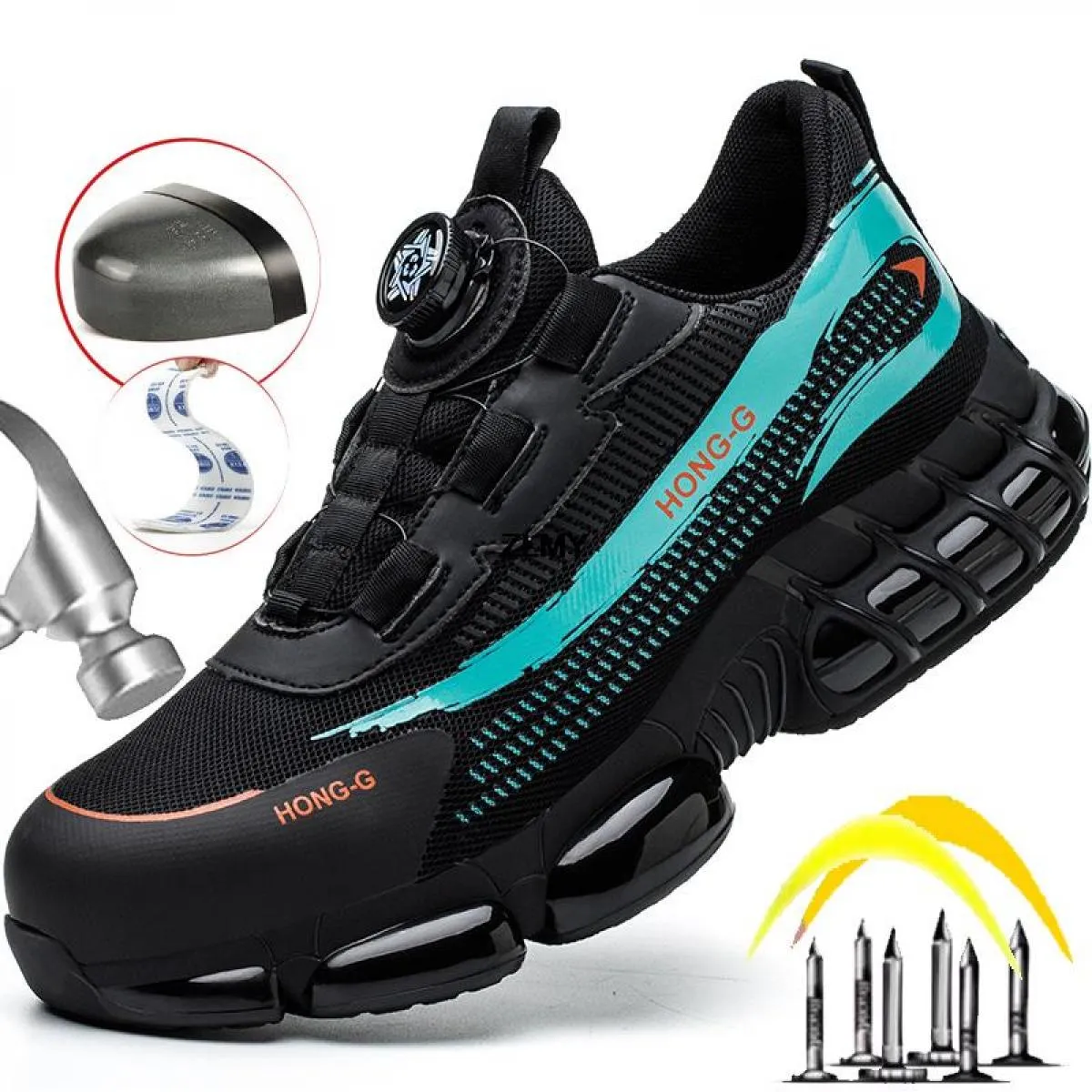 New Air Cushion Scarpe antinfortunistiche da uomo Sneaker con punta in acciaio Pulsante ruotato Stab Proof Anti Smash Stivali da