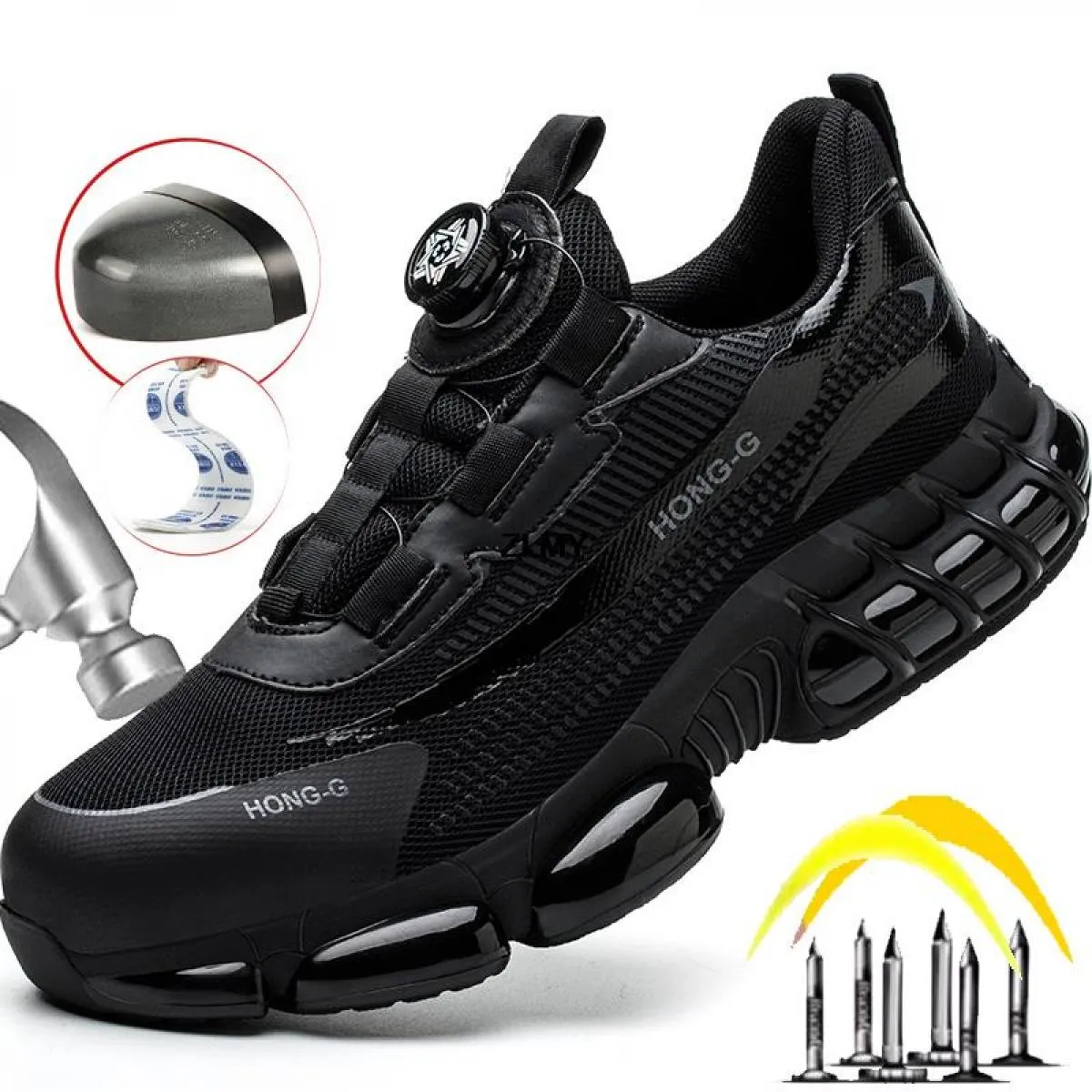 New Air Cushion Scarpe antinfortunistiche da uomo Sneaker con punta in acciaio Pulsante ruotato Stab Proof Anti Smash Stivali da