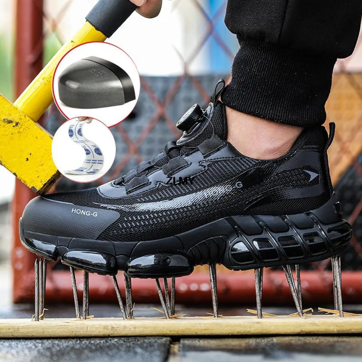 New Air Cushion Scarpe antinfortunistiche da uomo Sneaker con punta in acciaio Pulsante ruotato Stab Proof Anti Smash Stivali da
