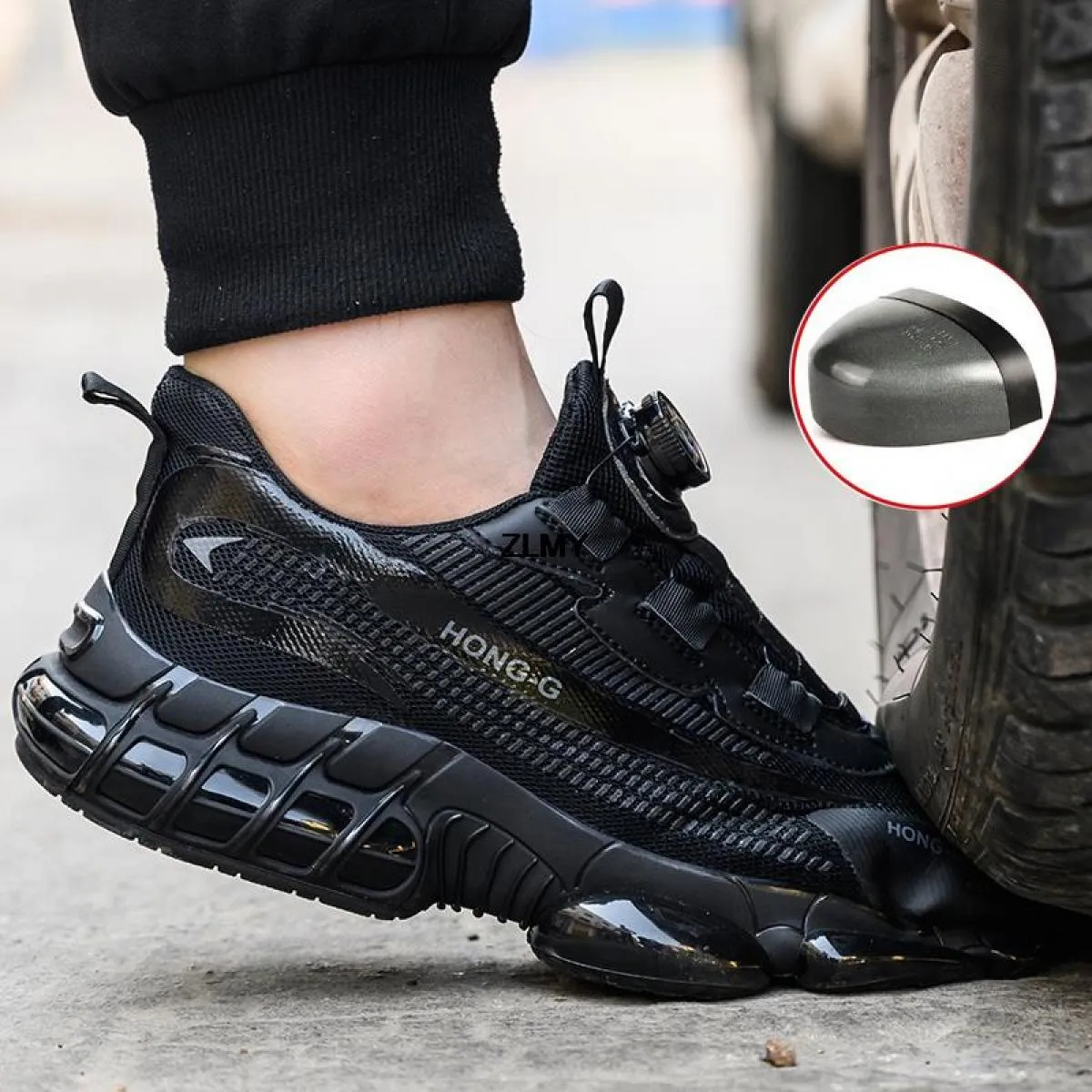 New Air Cushion Scarpe antinfortunistiche da uomo Sneaker con punta in acciaio Pulsante ruotato Stab Proof Anti Smash Stivali da