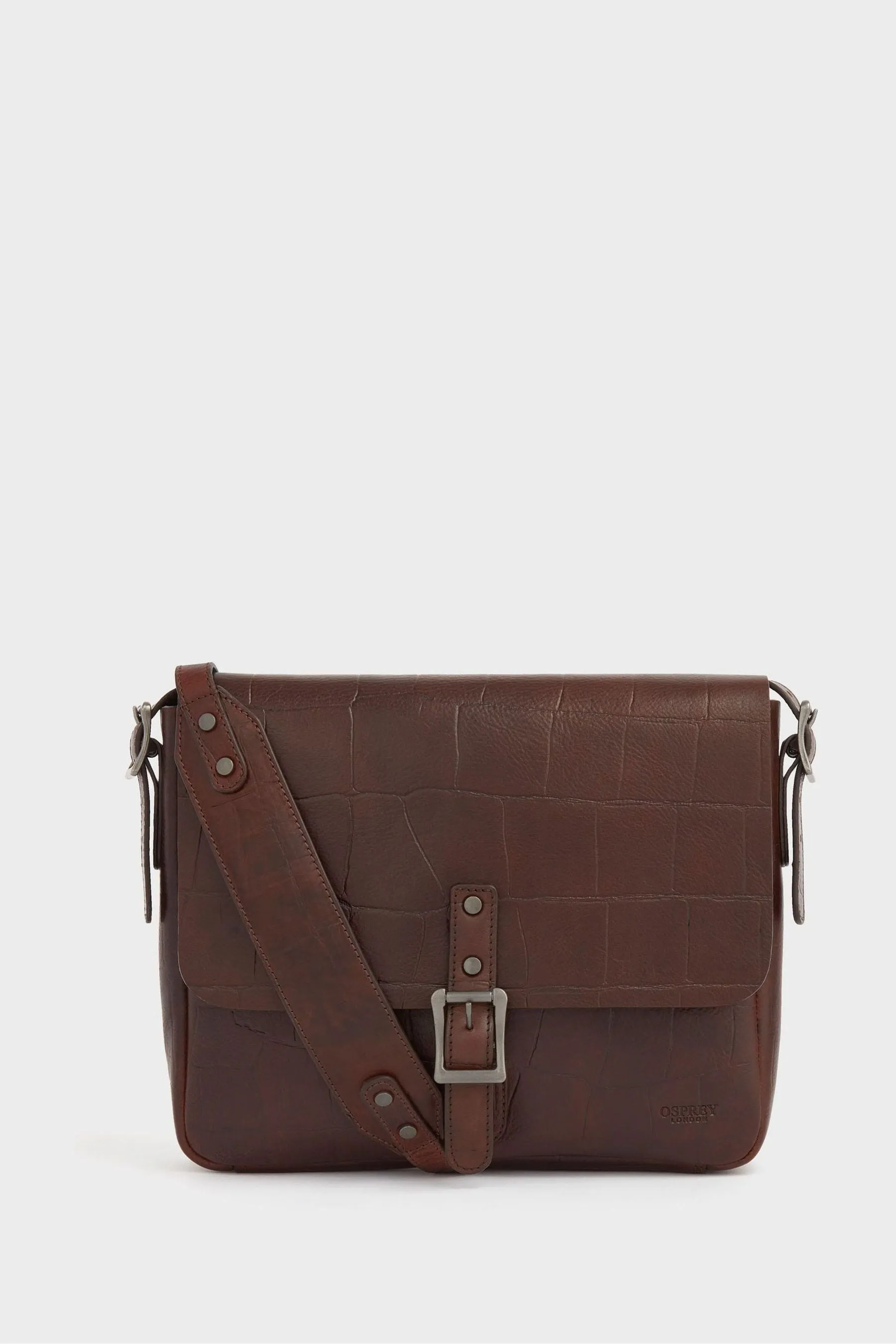 OSPREY LONDON - Brixton - Borsa a cartella in pelle cognac effetto coccodrillo