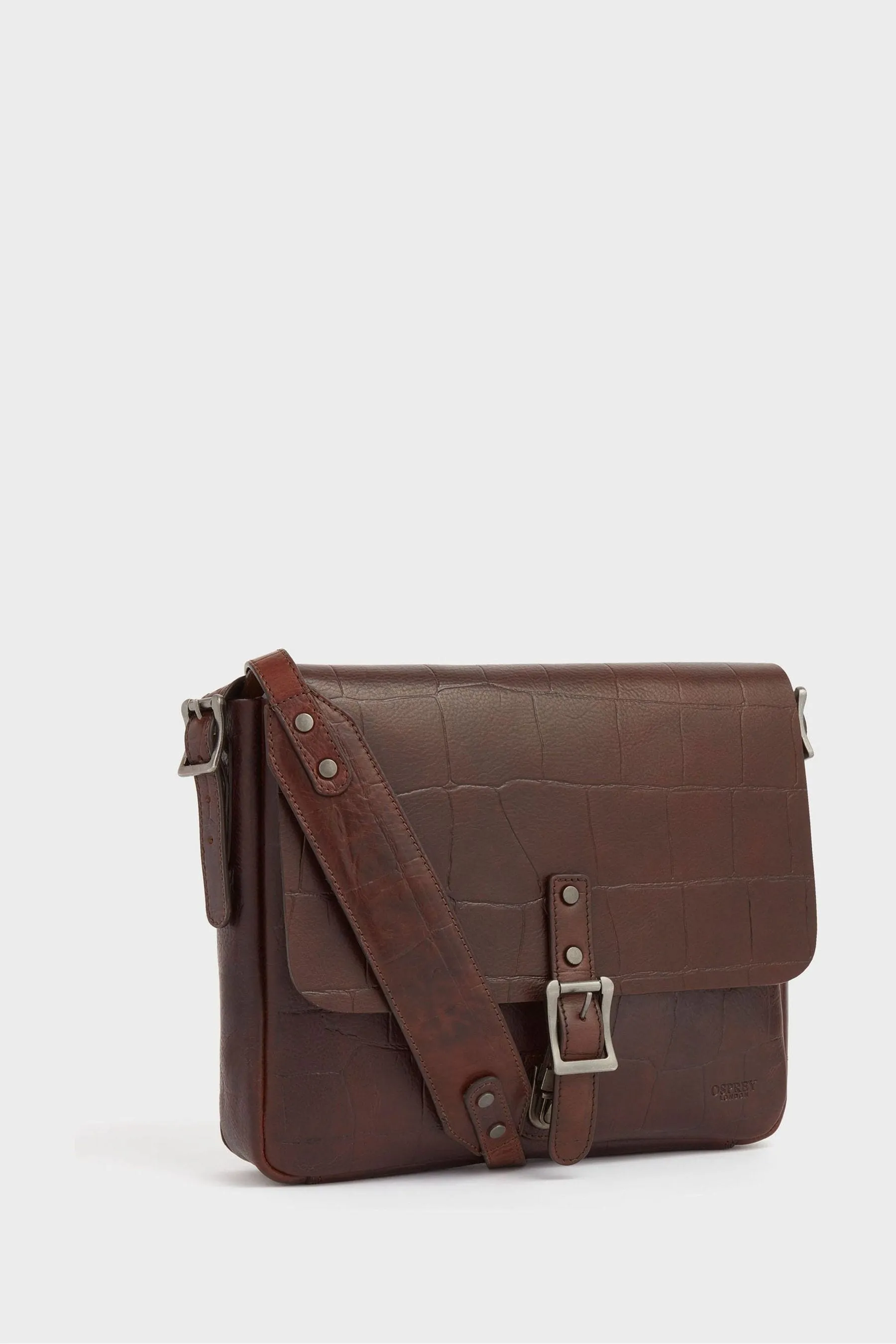 OSPREY LONDON - Brixton - Borsa a cartella in pelle cognac effetto coccodrillo