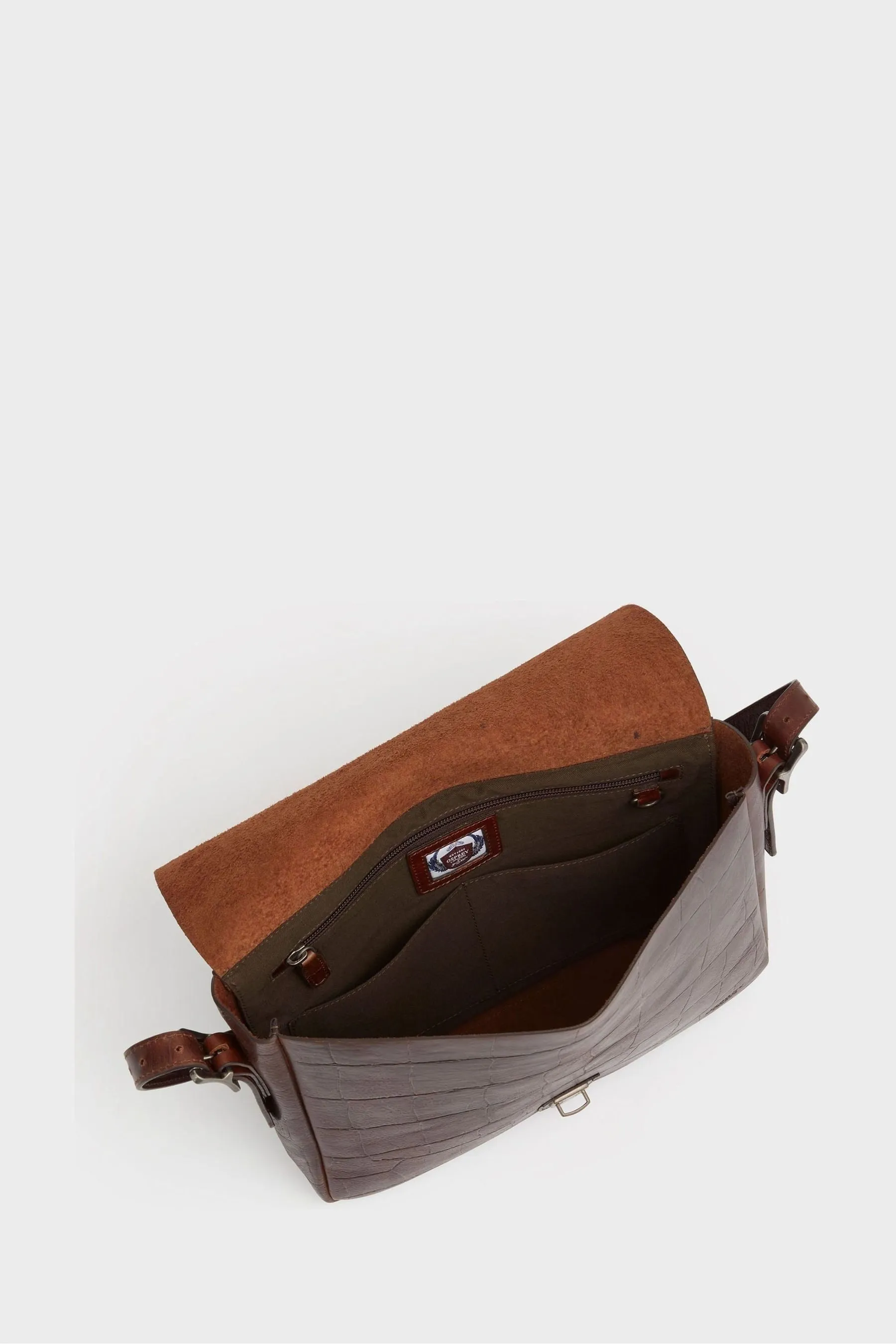 OSPREY LONDON - Brixton - Borsa a cartella in pelle cognac effetto coccodrillo