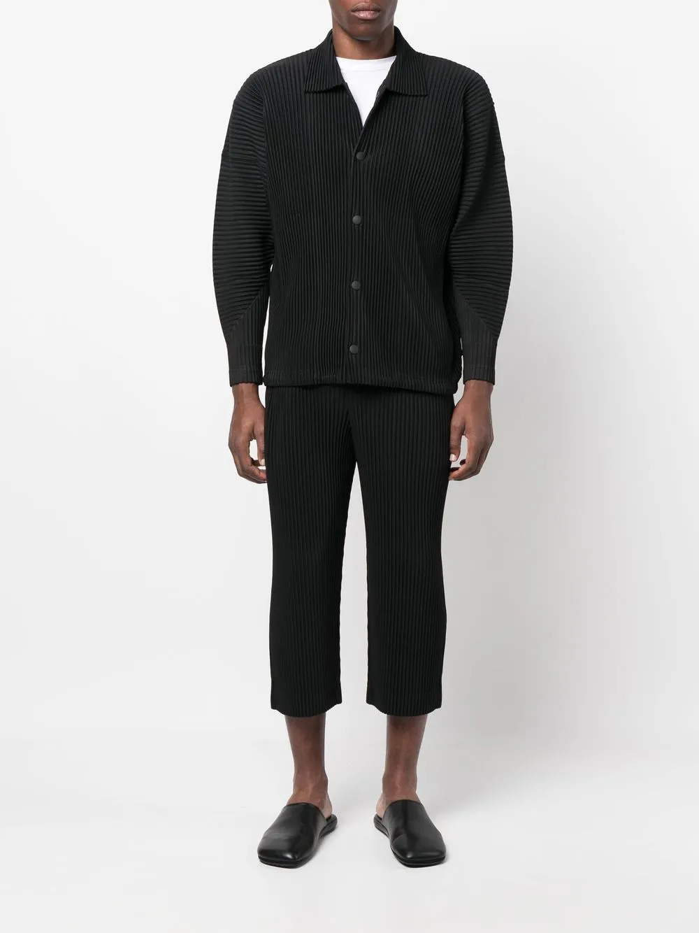 pantalone crop in tessuto plissé