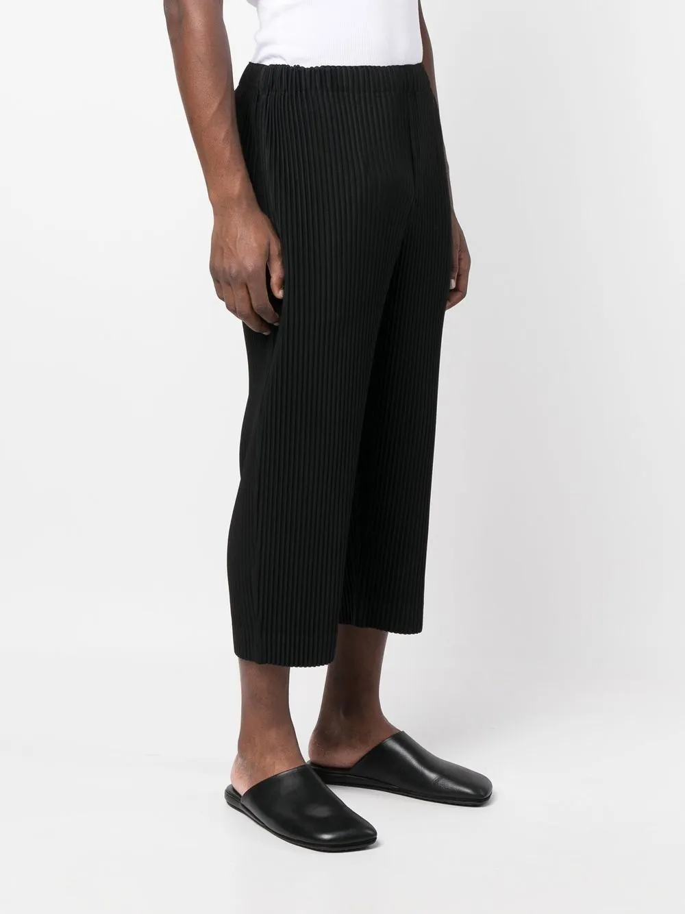 pantalone crop in tessuto plissé