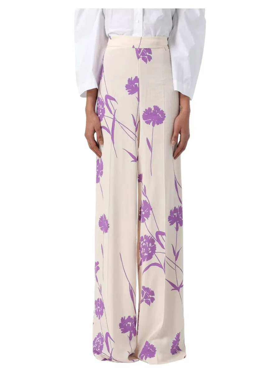 Pantaloni a Palazzo in Crêpe a Fiori