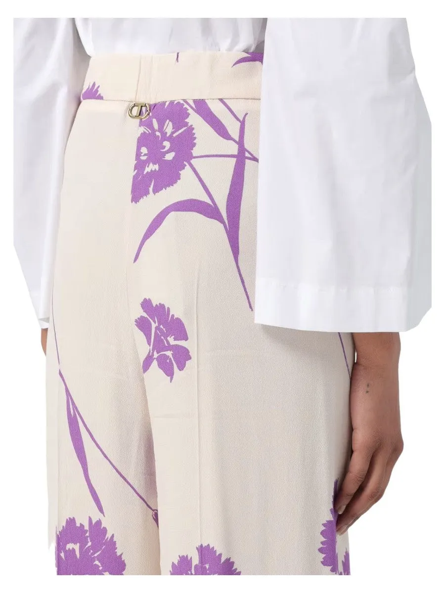Pantaloni a Palazzo in Crêpe a Fiori