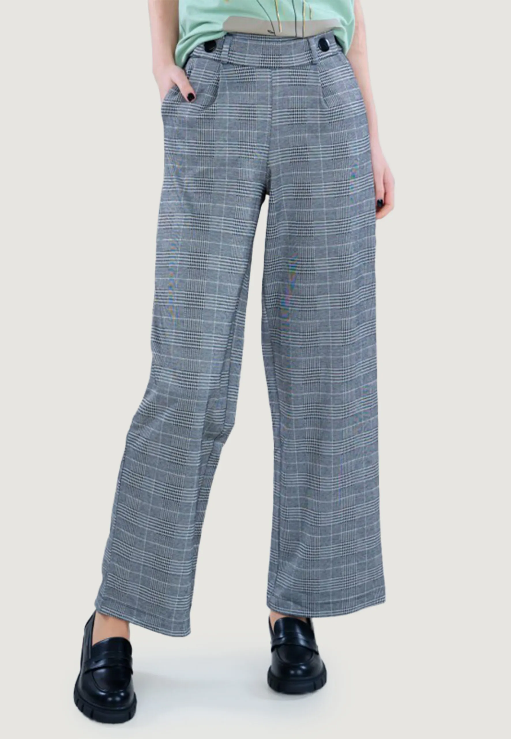 Pantaloni a palazzo Jacqueline De Yong JDYGEGGO MIA LONG CHECK PANT JRS Nero