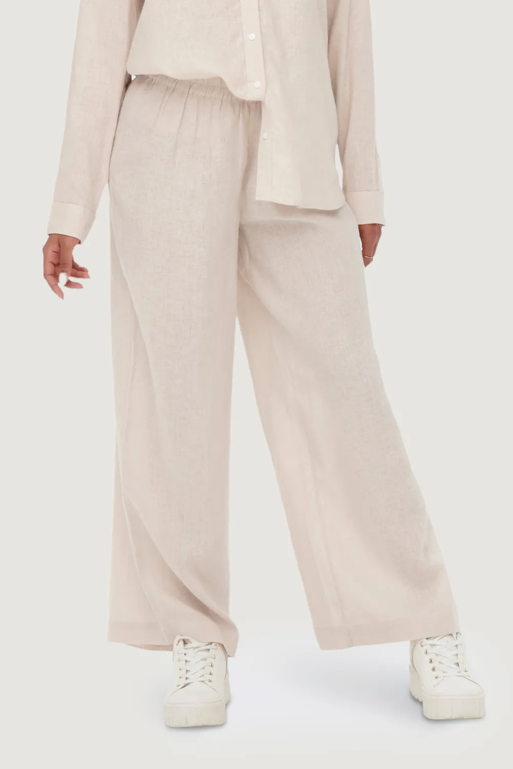 Pantaloni a palazzo Only ONLTOKYO HW LINEN BLEND ST PANT PNT NOOS Beige