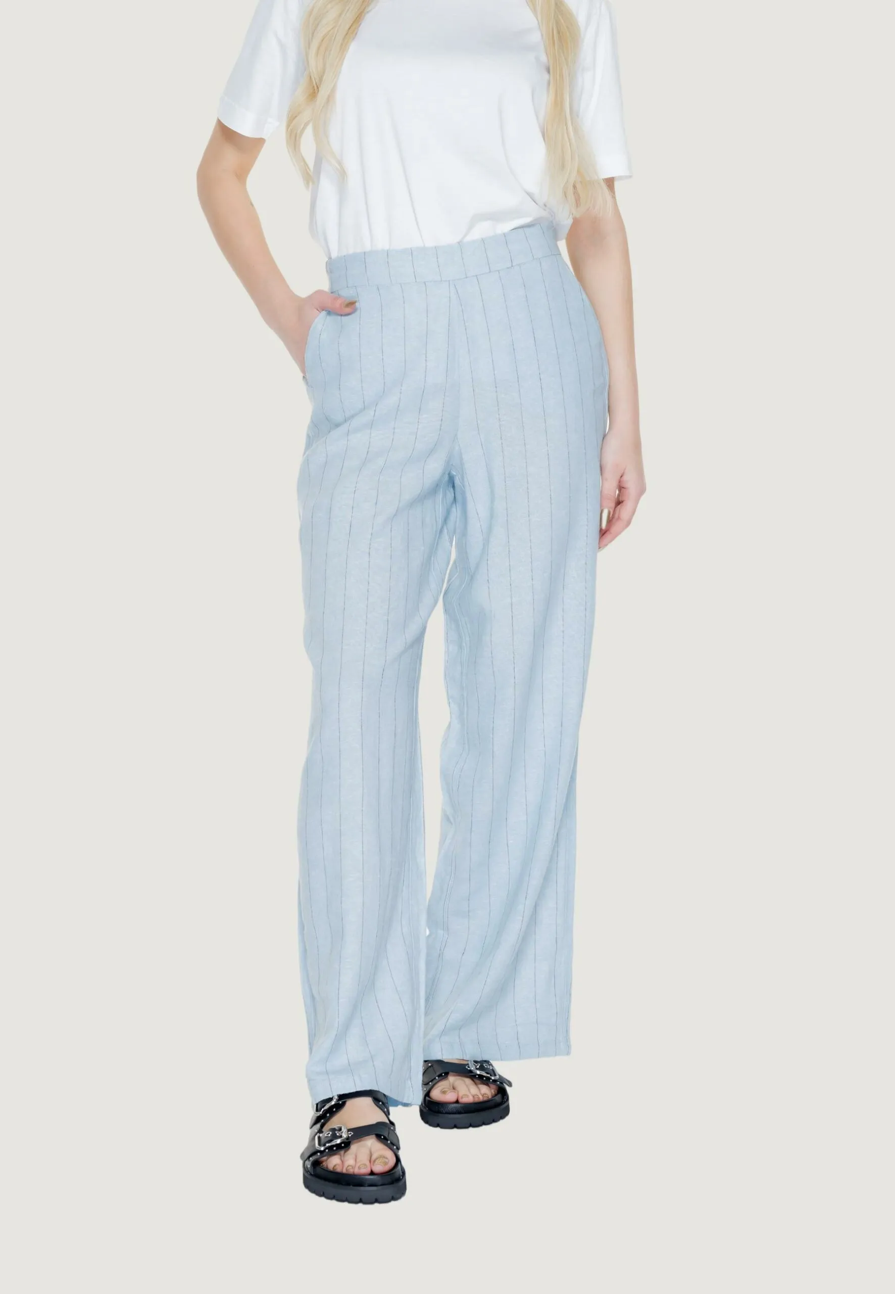 Pantaloni a palazzo Vero Moda Vmmindy Mw Wide Pinstripe Linen Celeste