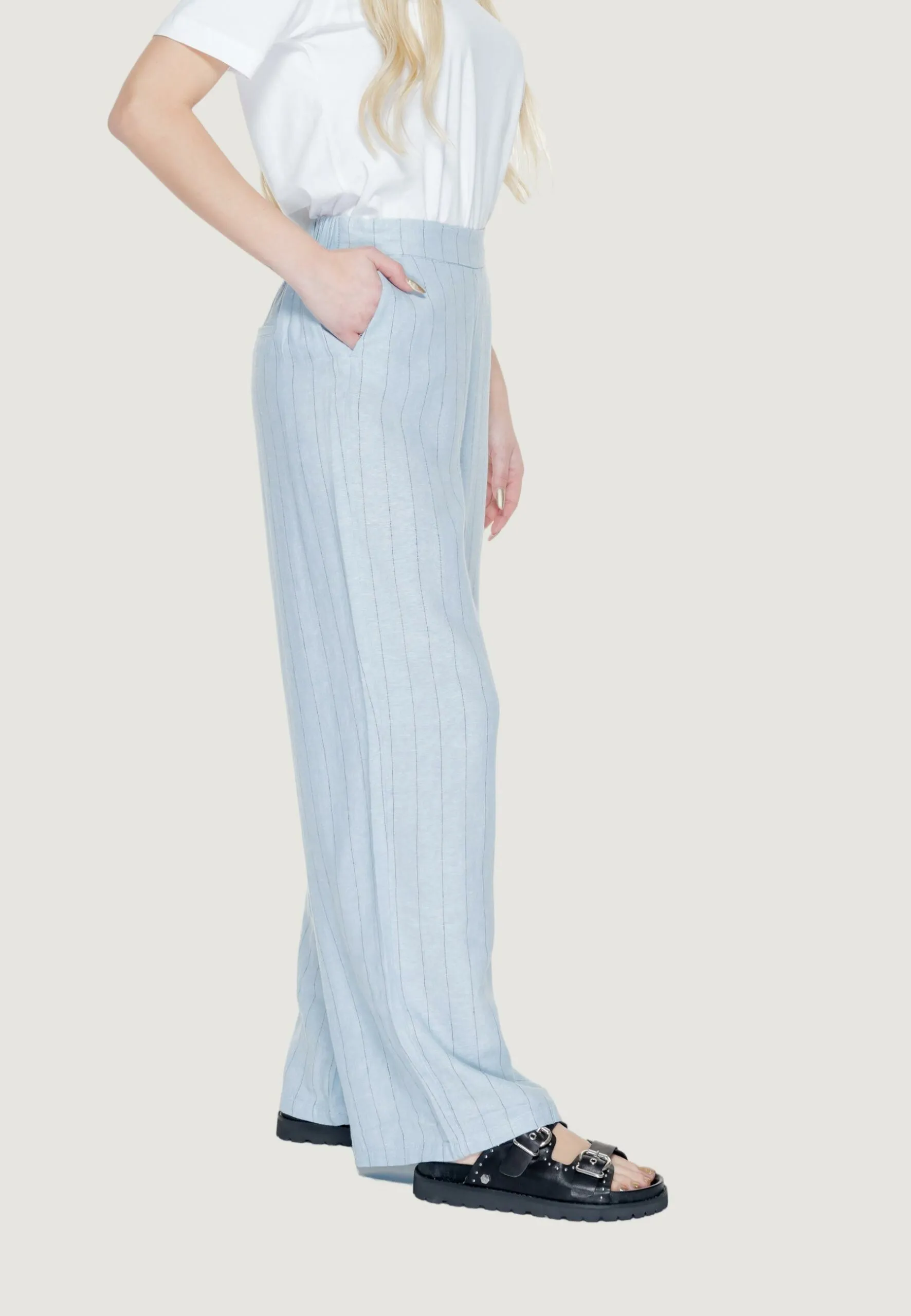 Pantaloni a palazzo Vero Moda Vmmindy Mw Wide Pinstripe Linen Celeste