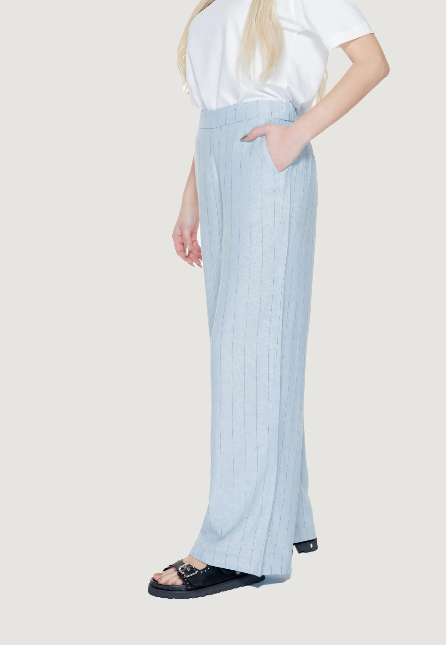 Pantaloni a palazzo Vero Moda Vmmindy Mw Wide Pinstripe Linen Celeste