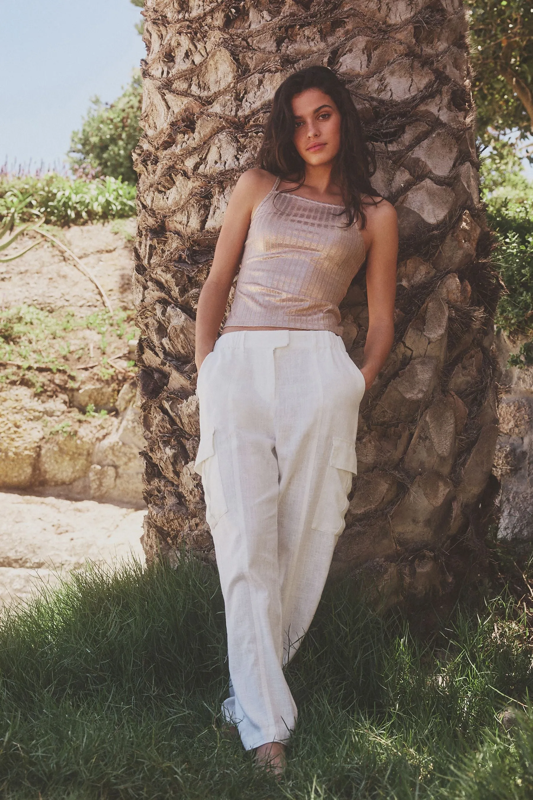 Pantaloni cargo elegante Blend in lino