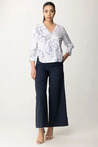 Pantaloni palazzo in cotone Blu Notte