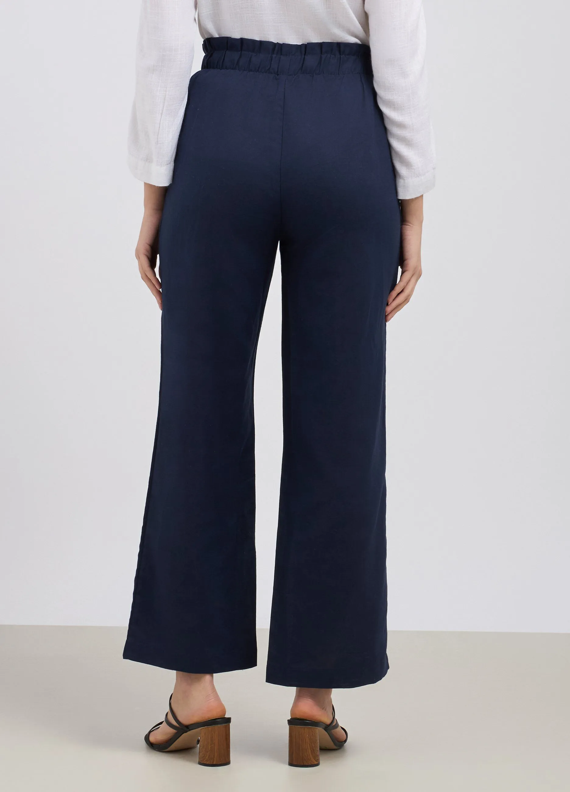 Pantaloni palazzo in misto lino donna