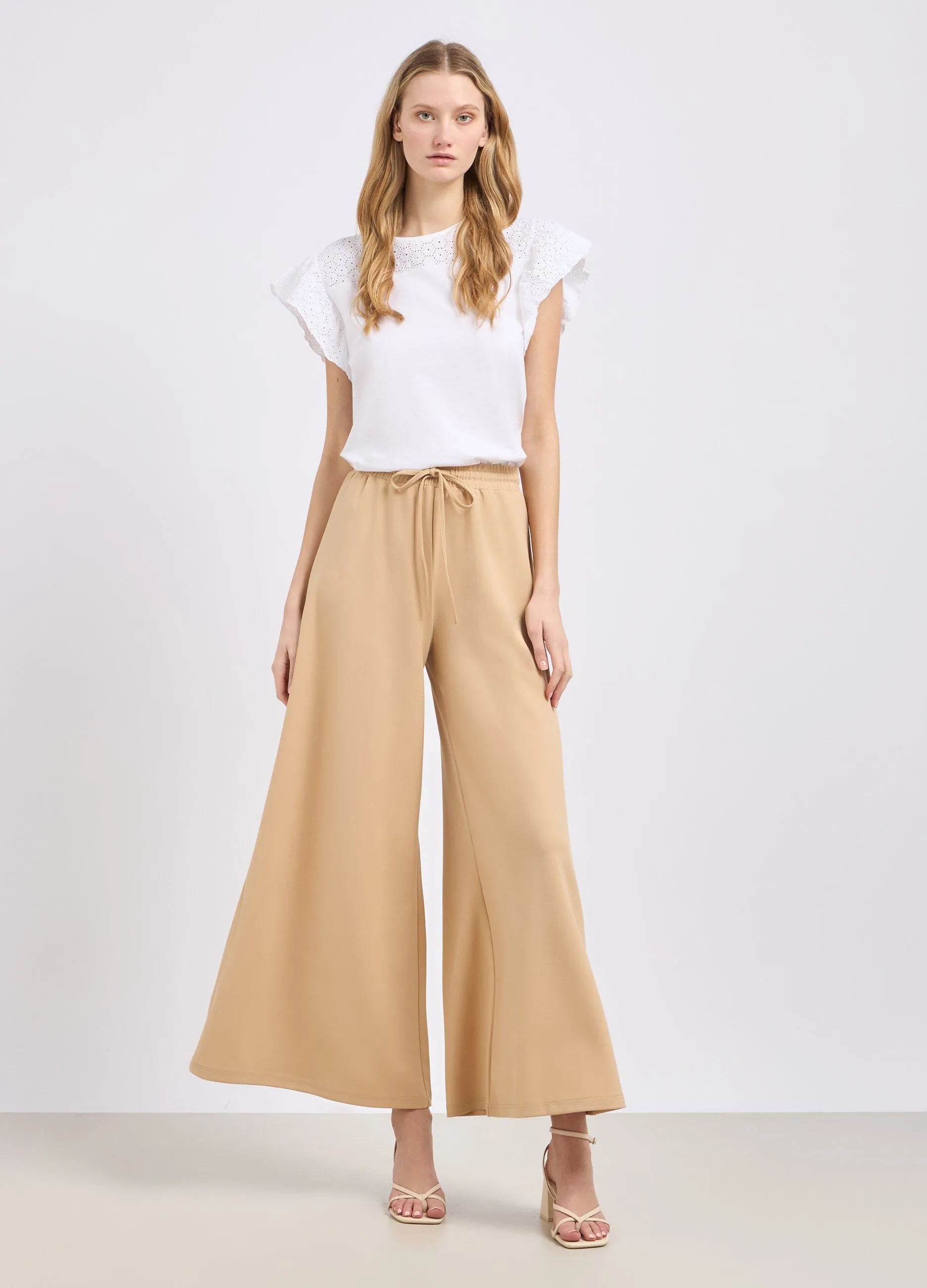 Pantaloni palazzo in tessuto stretch donna