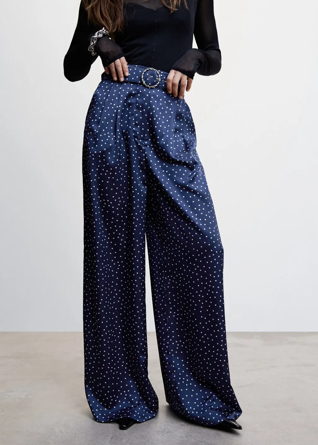 Pantaloni palazzo pois cintura