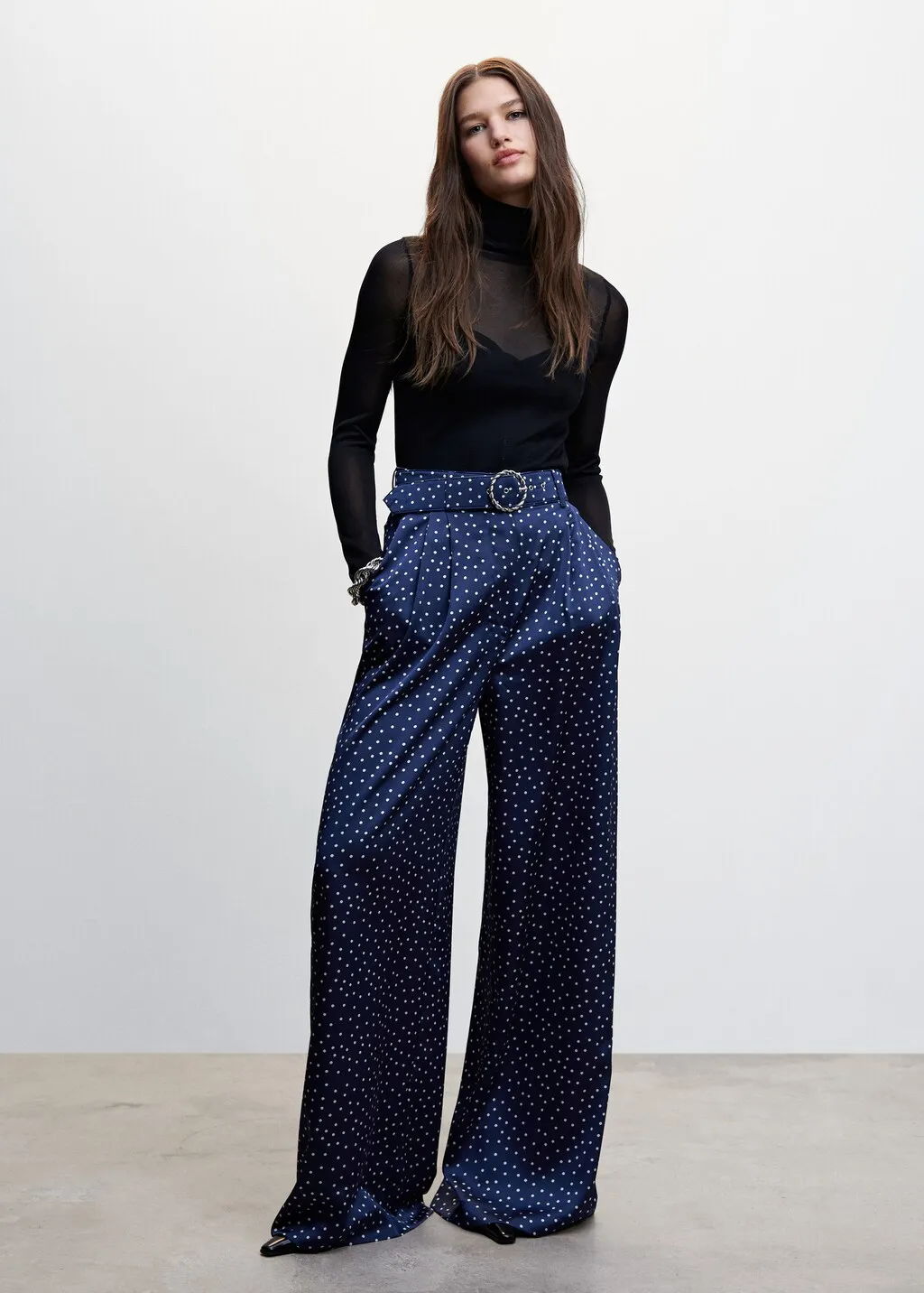 Pantaloni palazzo pois cintura