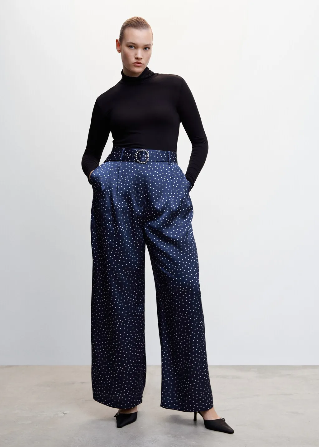 Pantaloni palazzo pois cintura